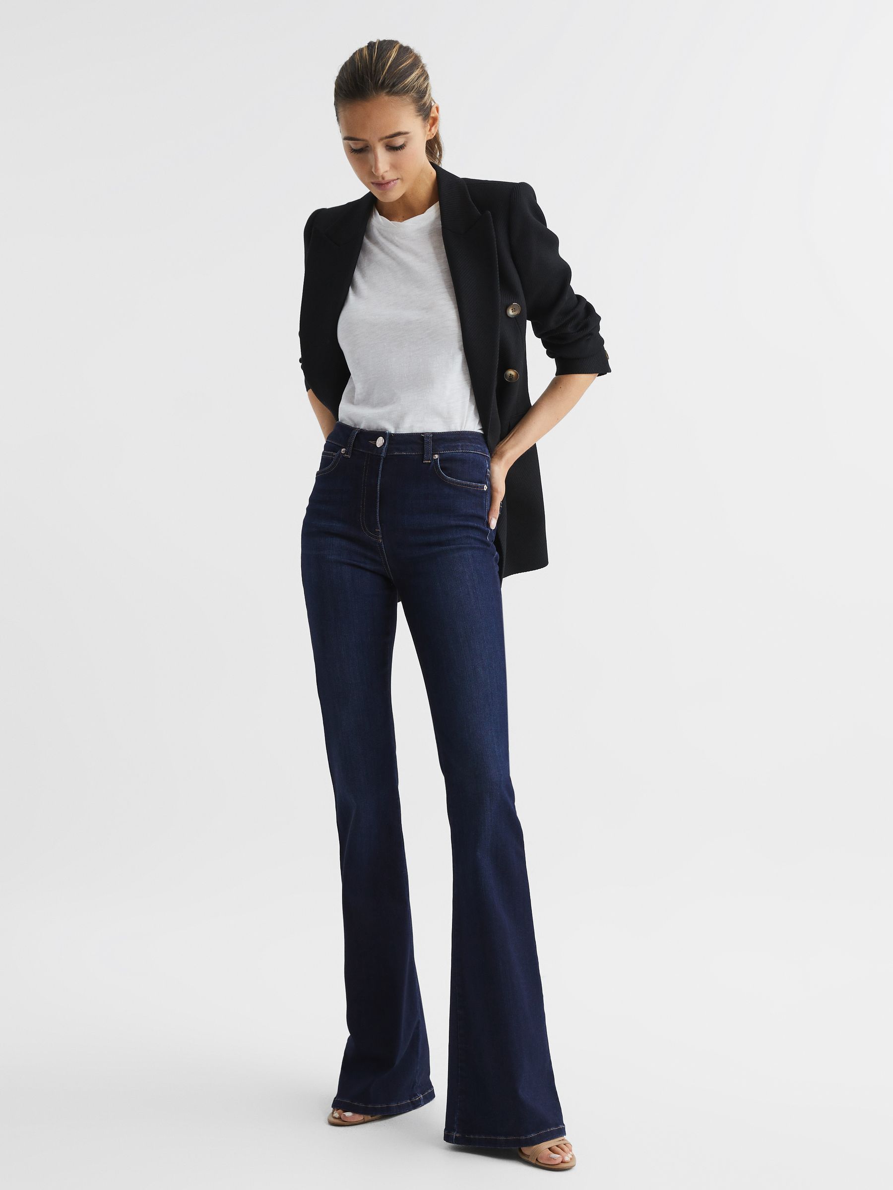 High Rise Skinny Flared Jeans in Dark Indigo - Image 8 of 8