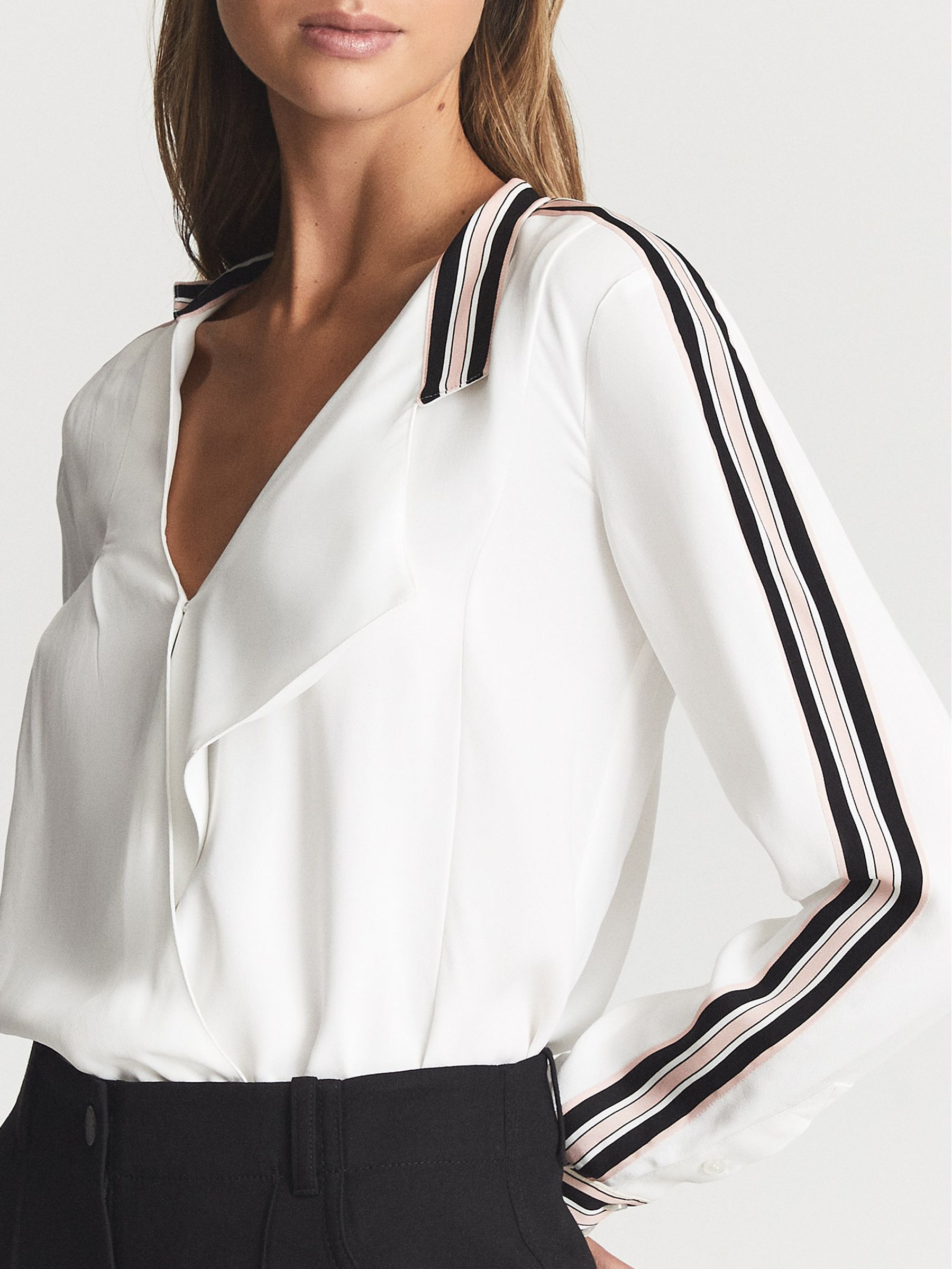 Colourblock Detail Blouse in White - Image 4 of 6