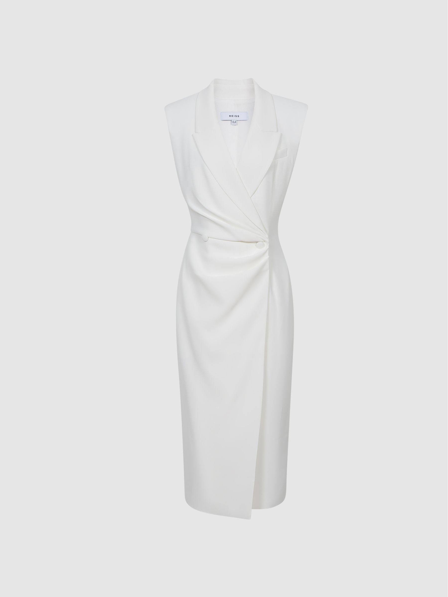 Tuxedo Bodycon Midi Dress in White - Image 2 of 7 Tuxedo Bodycon Midi Dress in White - Image 2 of 7