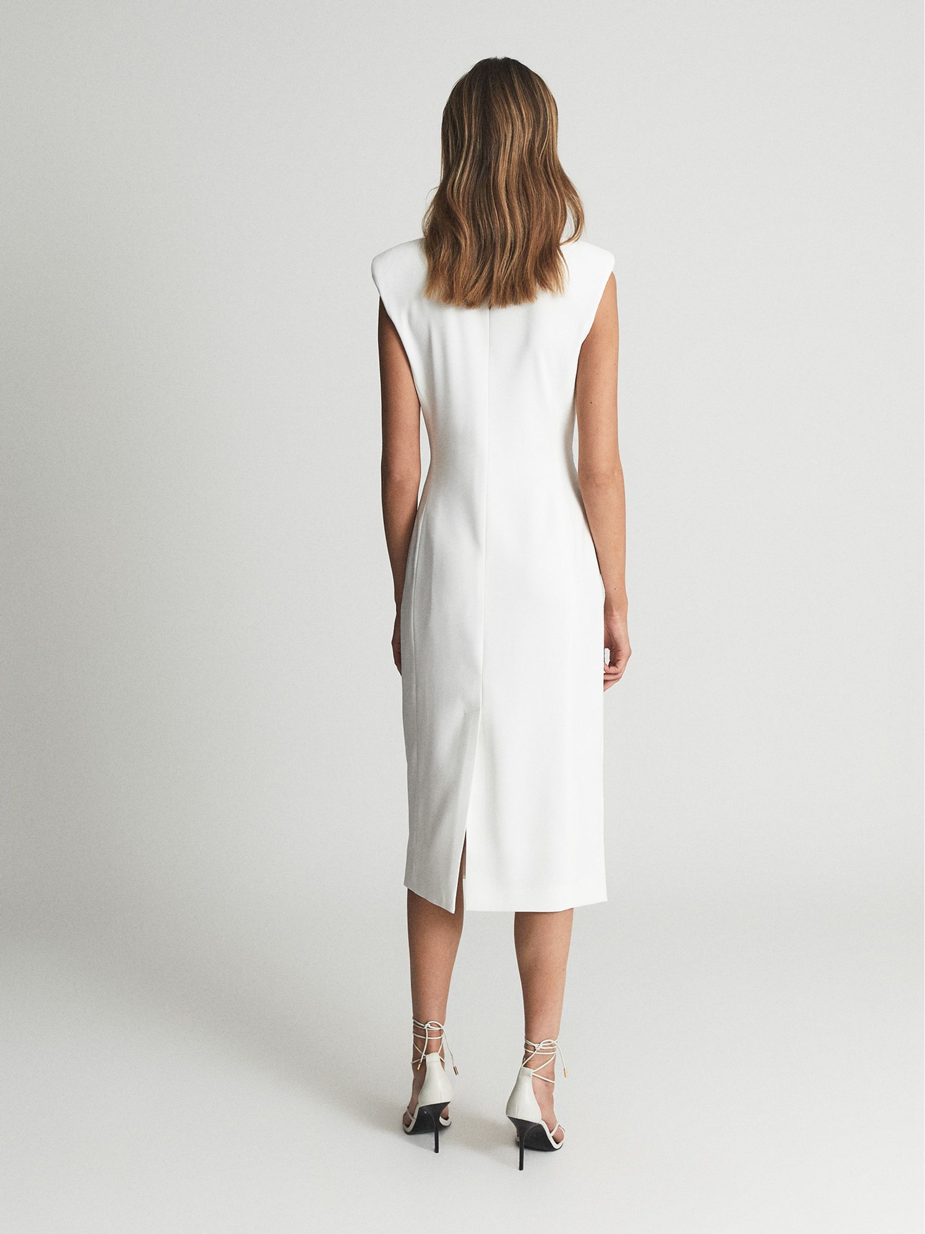 Reiss Tuxedo Bodycon Midi Dress in White | REISS