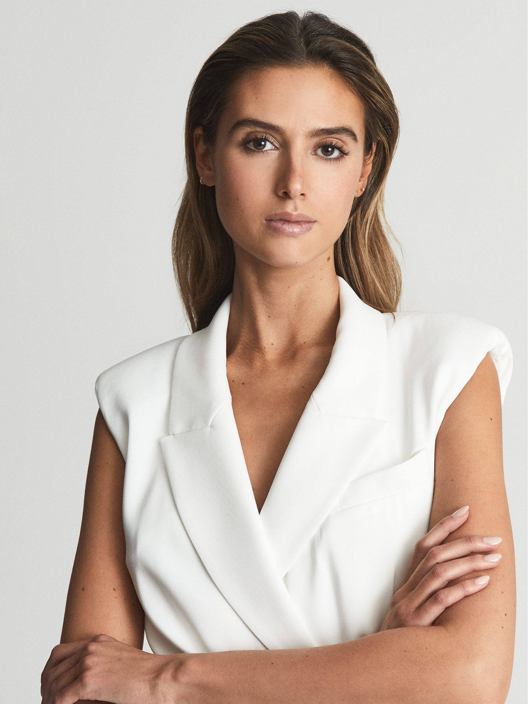 Tuxedo Bodycon Midi Dress in White - Image 6 of 7