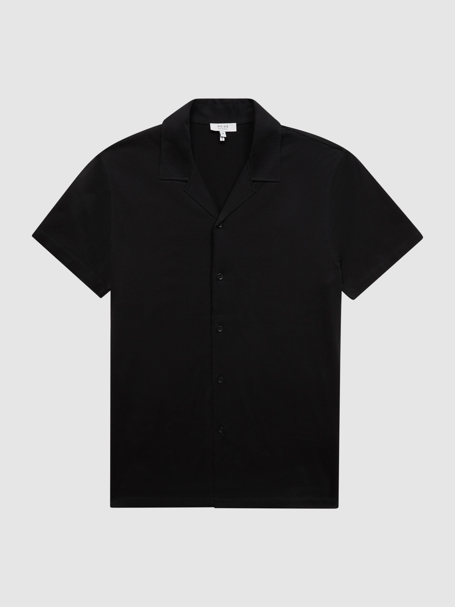 Mercerised Jersey Cuban Collar Shirt in Black - Image 2 of 7