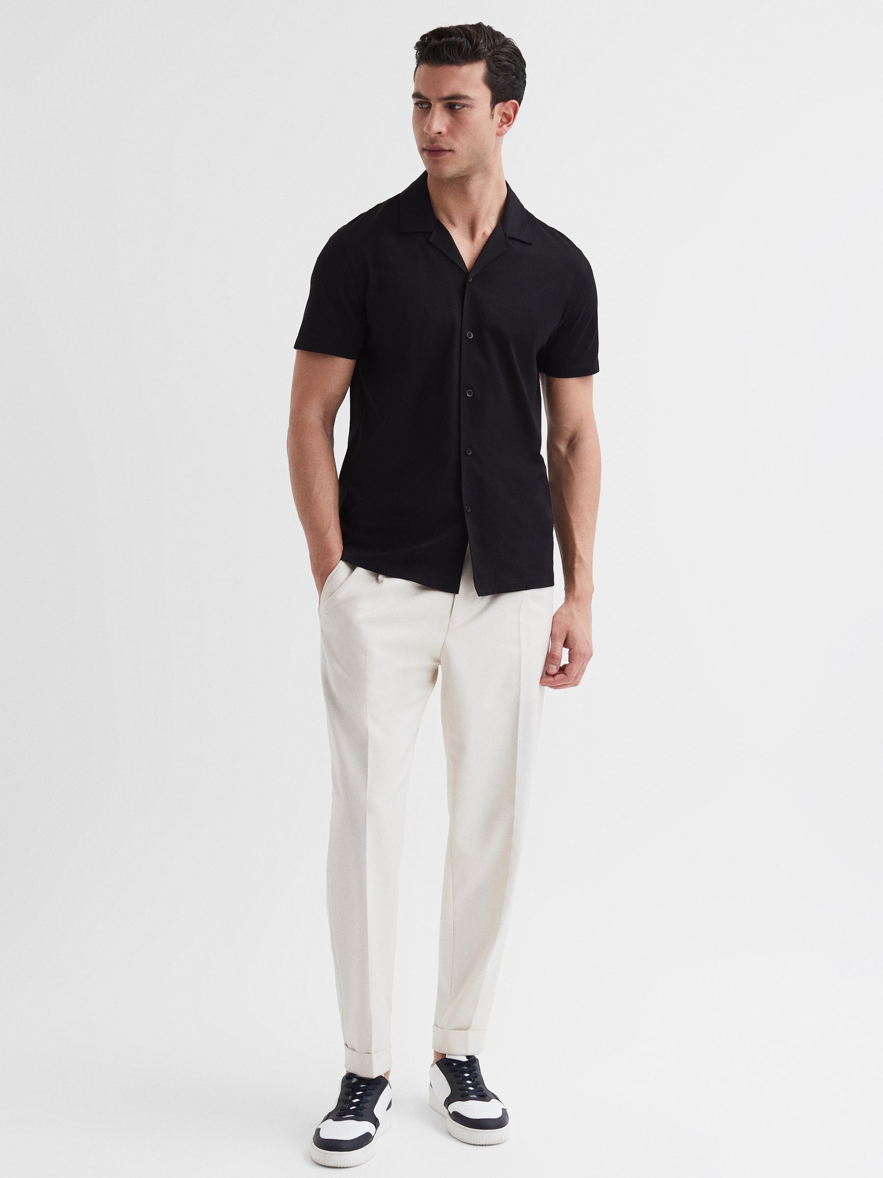 Mercerised Jersey Cuban Collar Shirt in Black - Image 3 of 7
