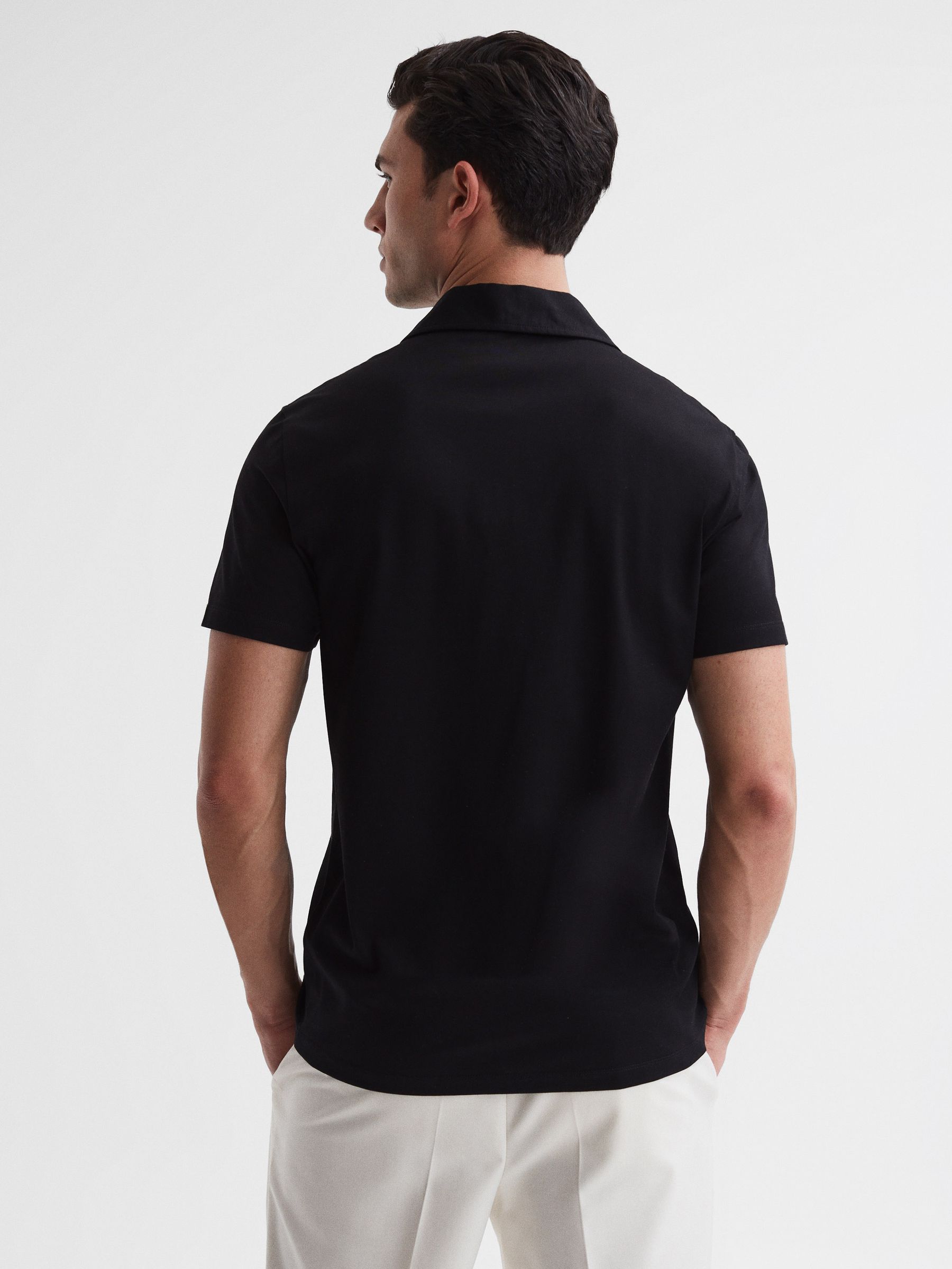 Mercerised Jersey Cuban Collar Shirt in Black - Image 5 of 7