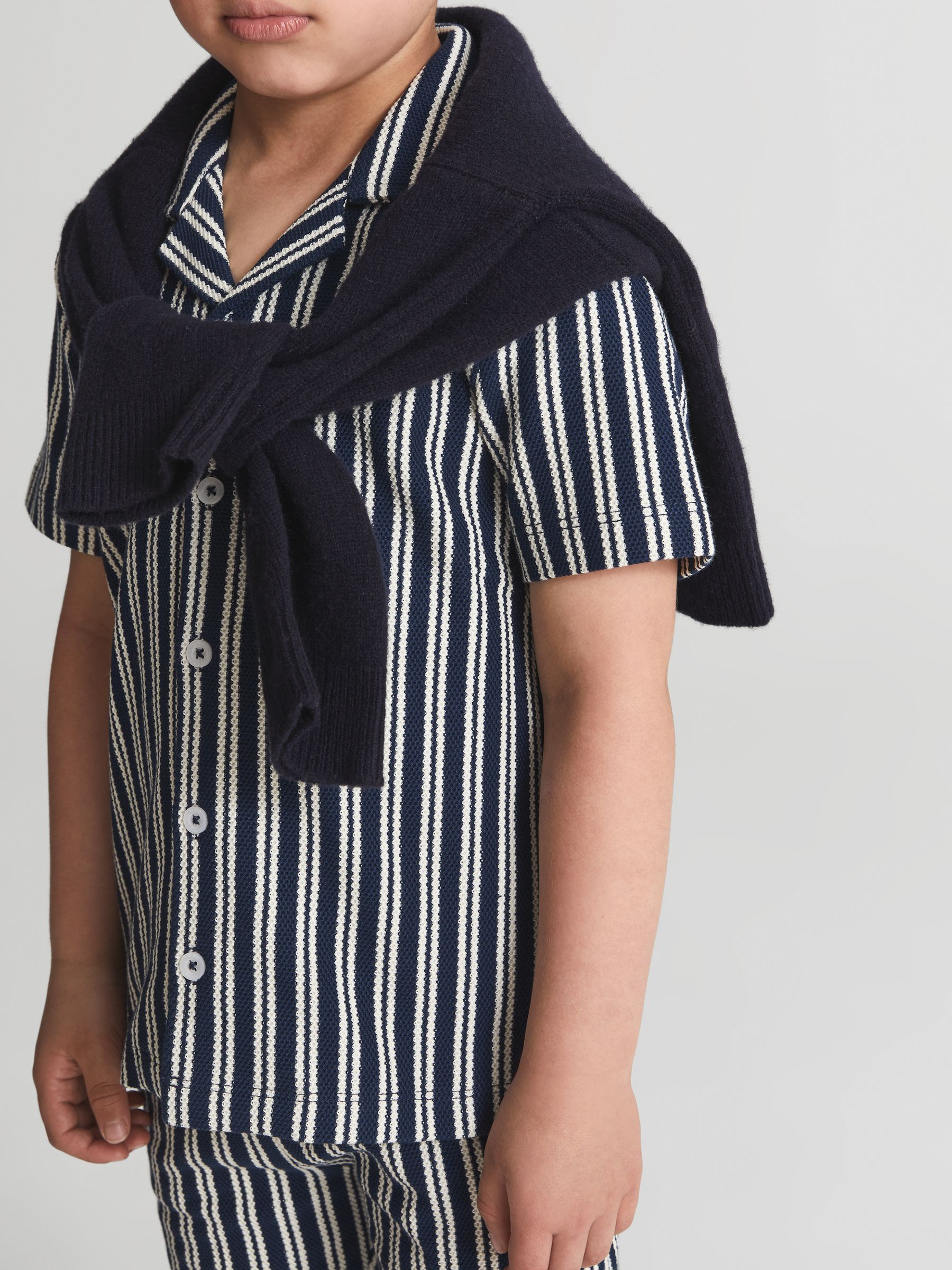 Cuban Collar Striped Shirt in Navy - Image 1 of 6