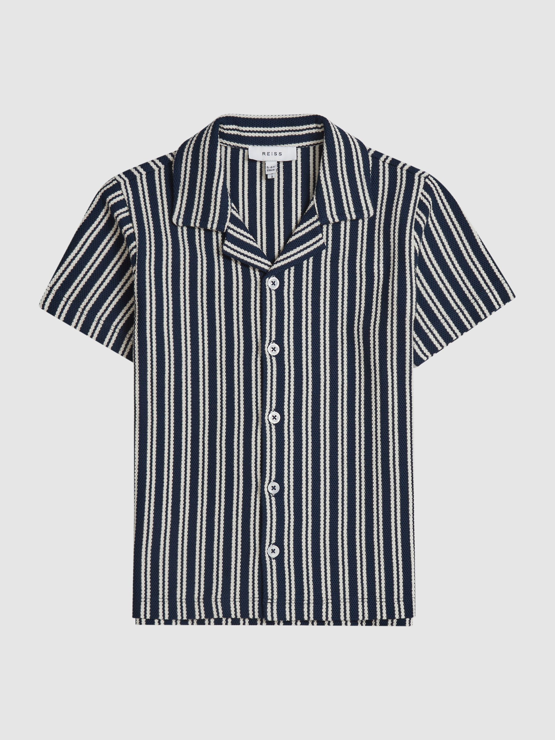 Cuban Collar Striped Shirt in Navy - Image 2 of 6