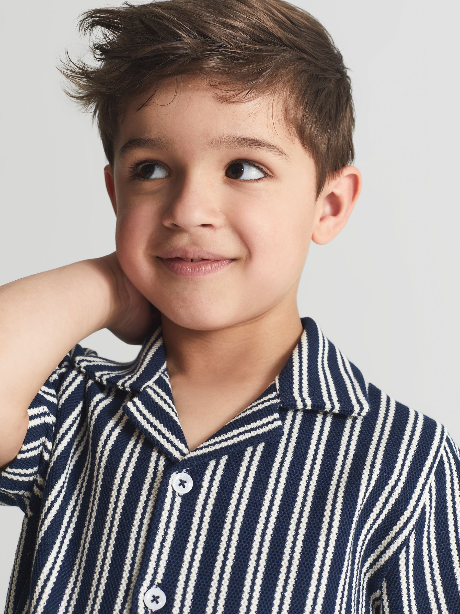 Cuban Collar Striped Shirt in Navy - Image 4 of 6