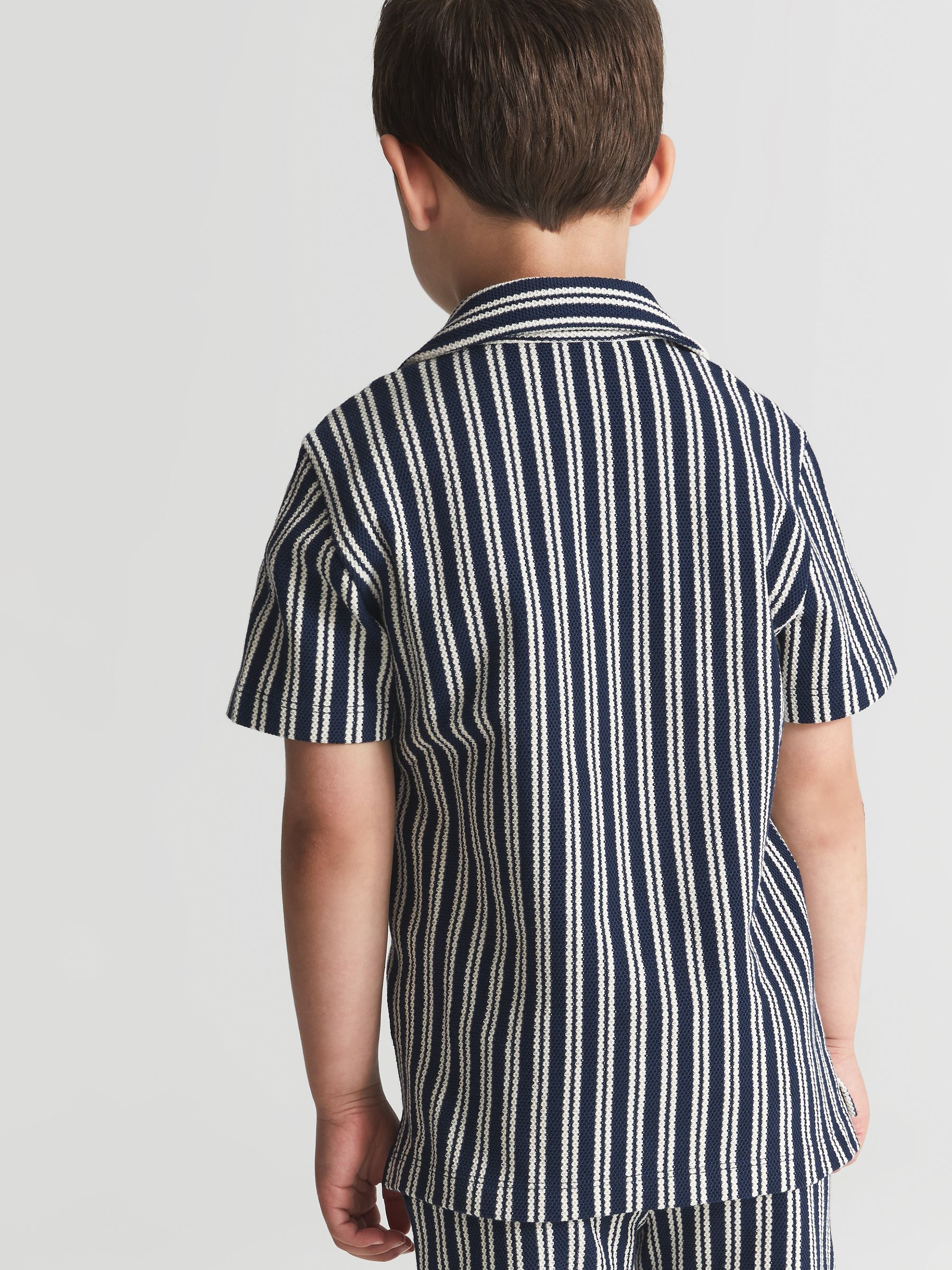 Cuban Collar Striped Shirt in Navy - Image 5 of 6