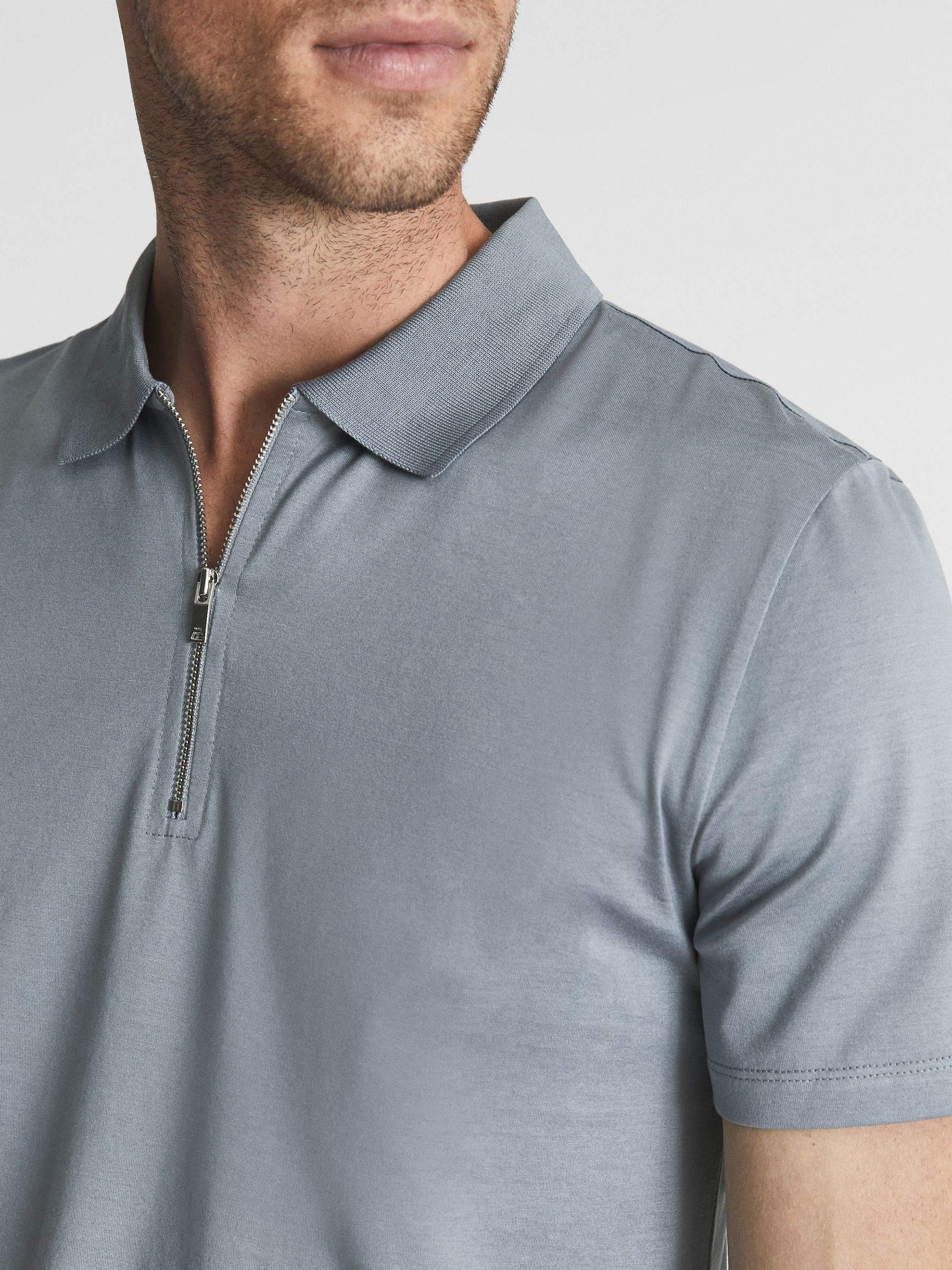 Mercerised Egyptian Cotton Polo Shirt in Ice - Image 1 of 6