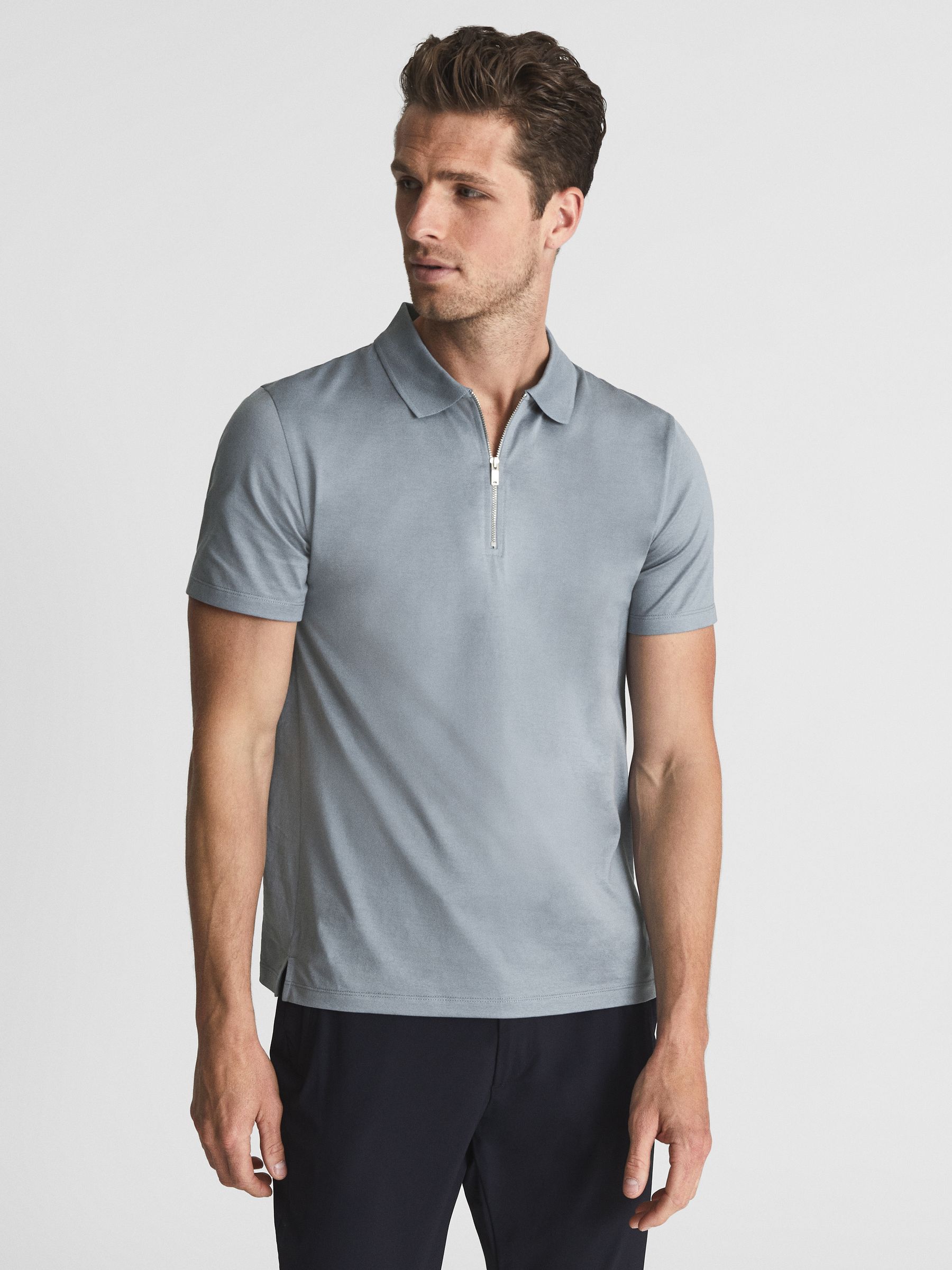 Mercerised Egyptian Cotton Polo Shirt in Ice - Image 3 of 6