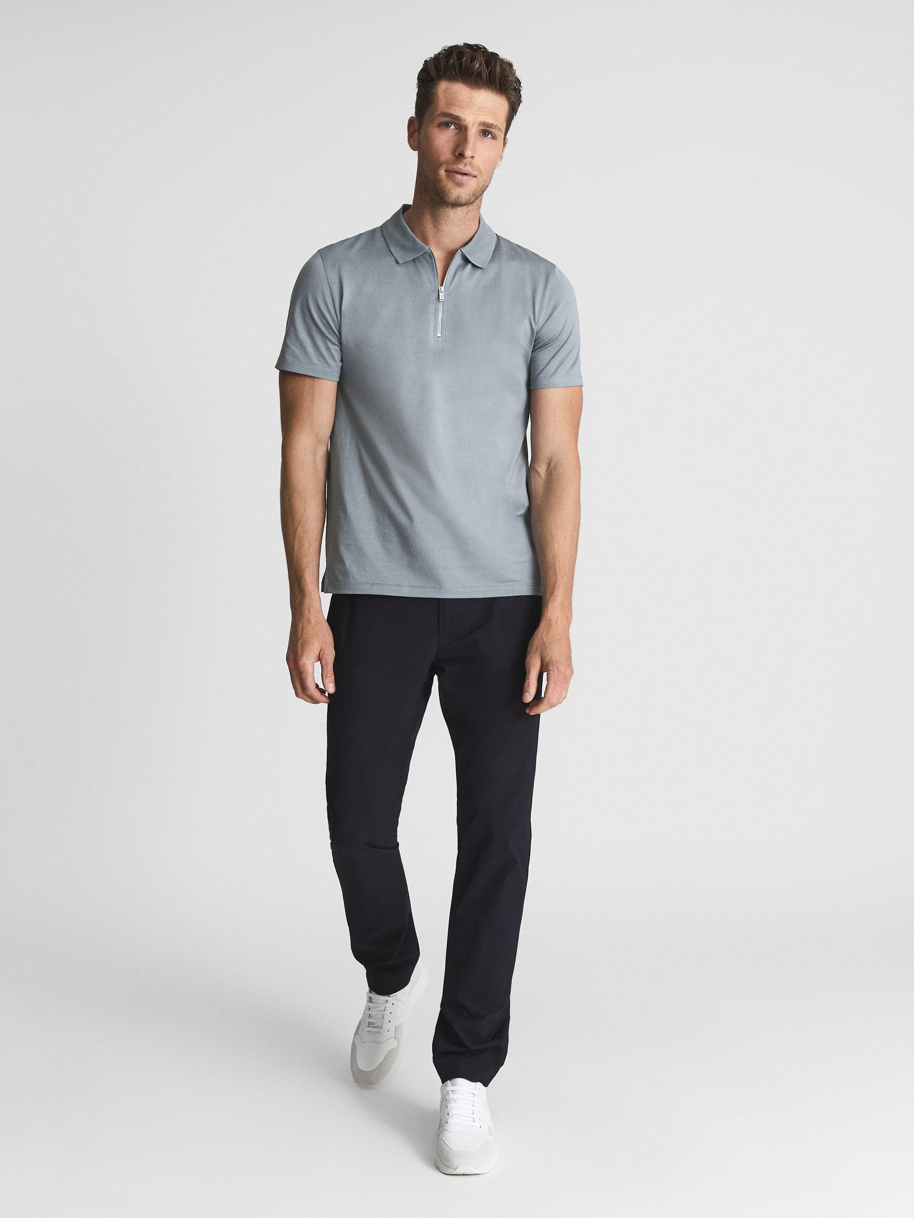 Mercerised Egyptian Cotton Polo Shirt in Ice - Image 4 of 6