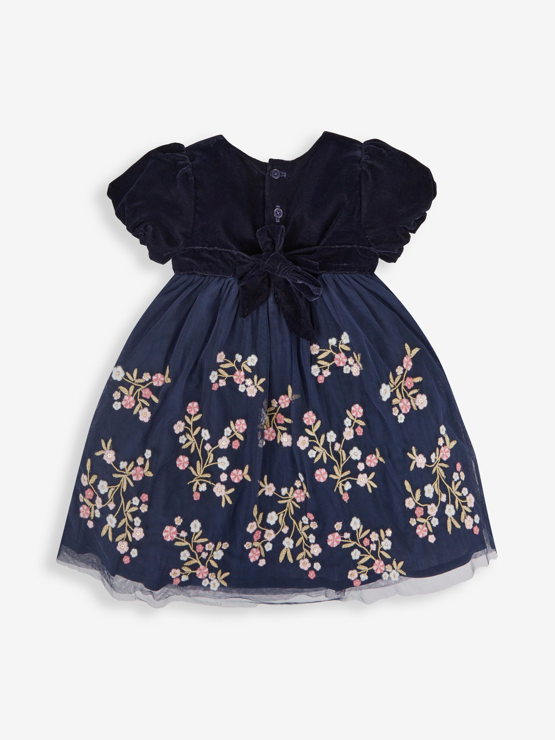 Navy Blue Floral Embroidered Tulle Party Dress - Image 2 of 4