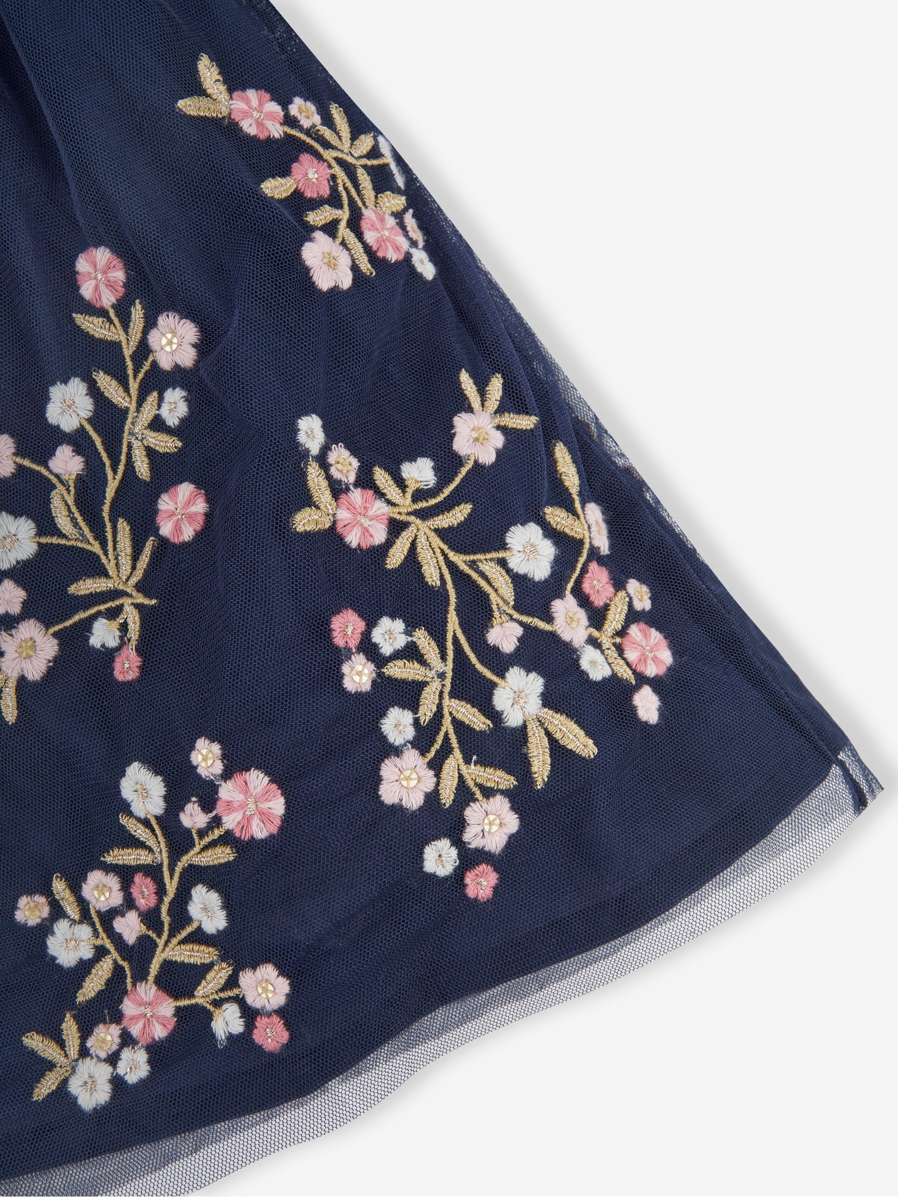 Navy Blue Floral Embroidered Tulle Party Dress - Image 4 of 4