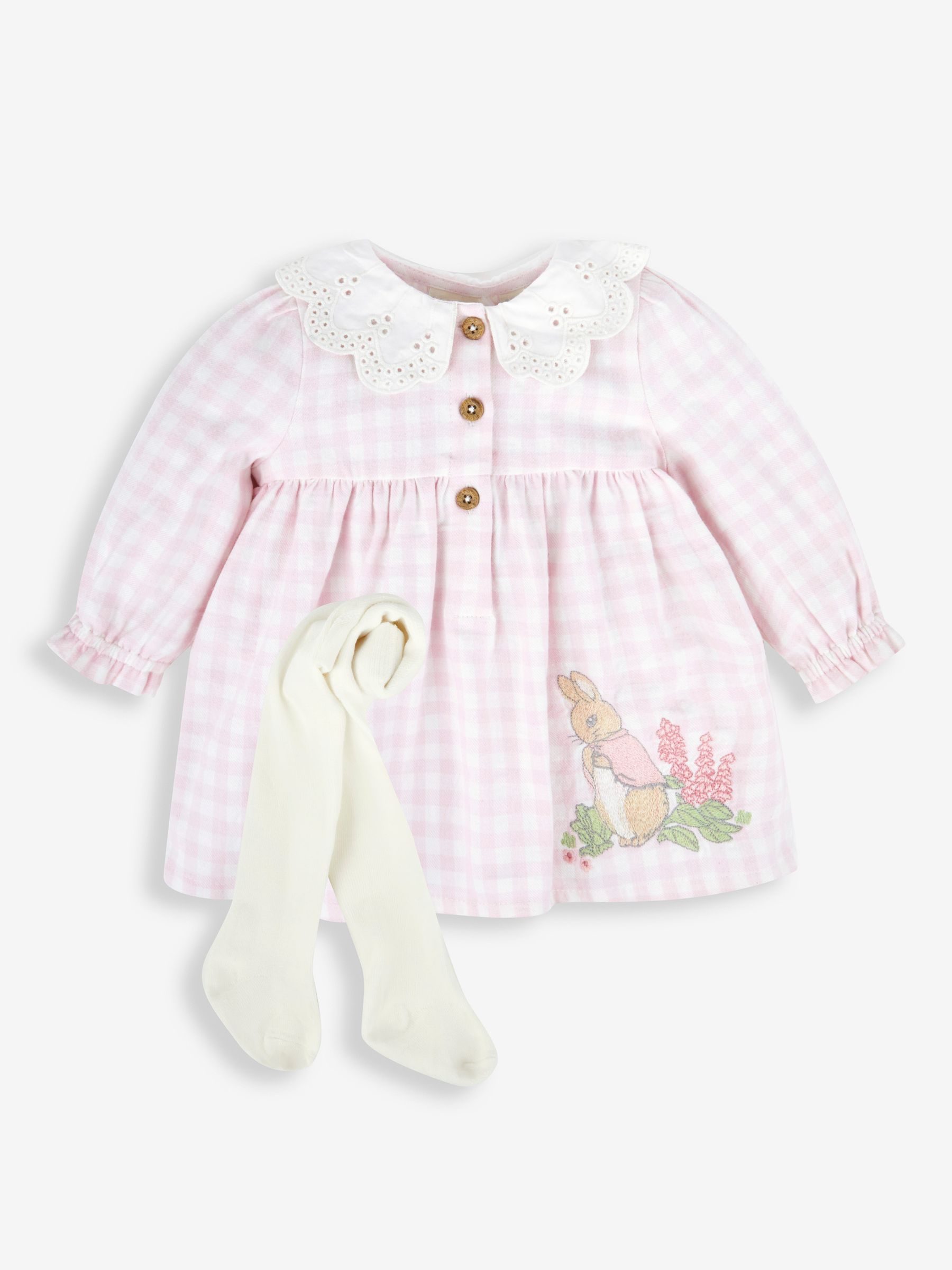 Peter Rabbit Gingham Appliqué Dress & Tights Set in Pink - Image 4 of 8