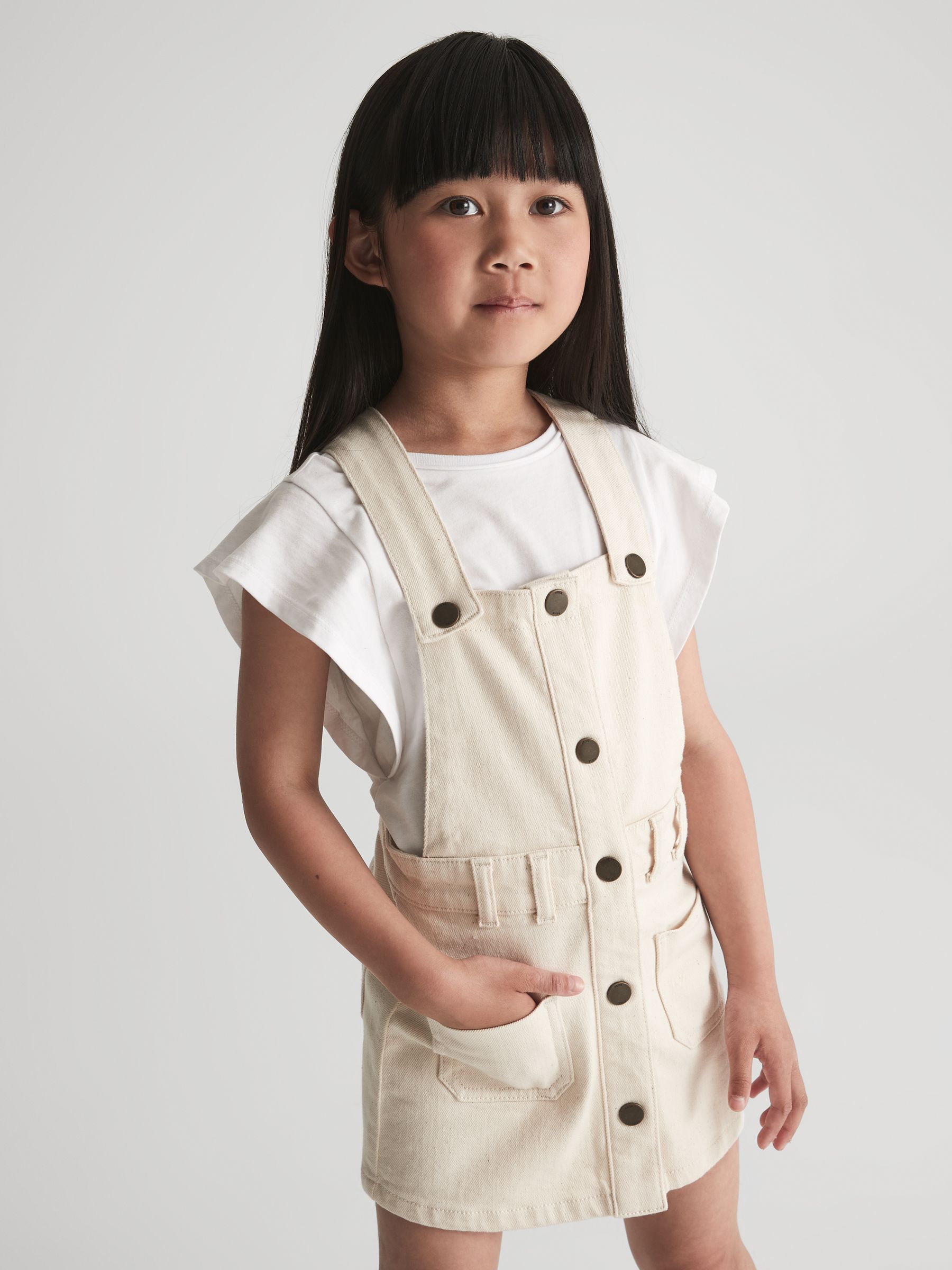 Denim Dungaree Dress in Ecru - Image 1 of 6