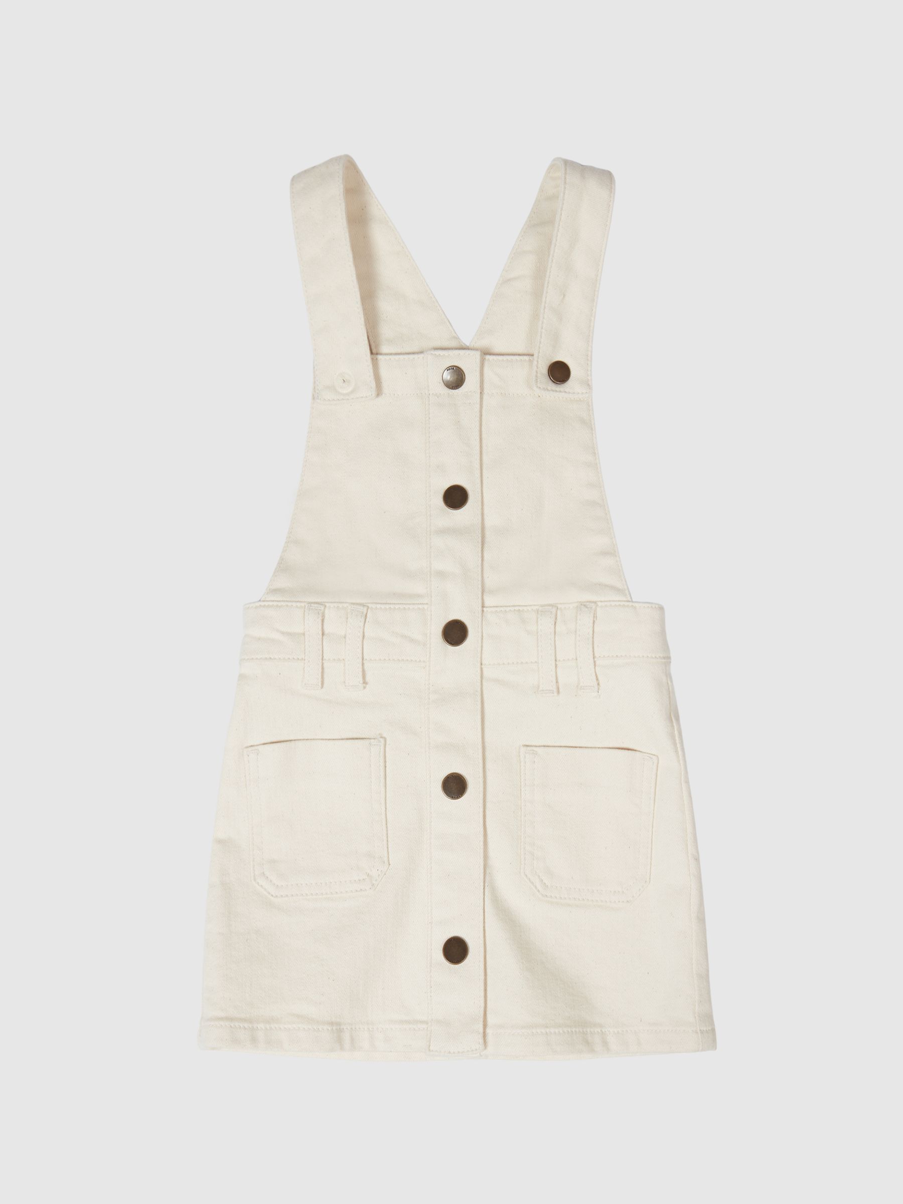 Denim Dungaree Dress in Ecru - Image 2 of 6