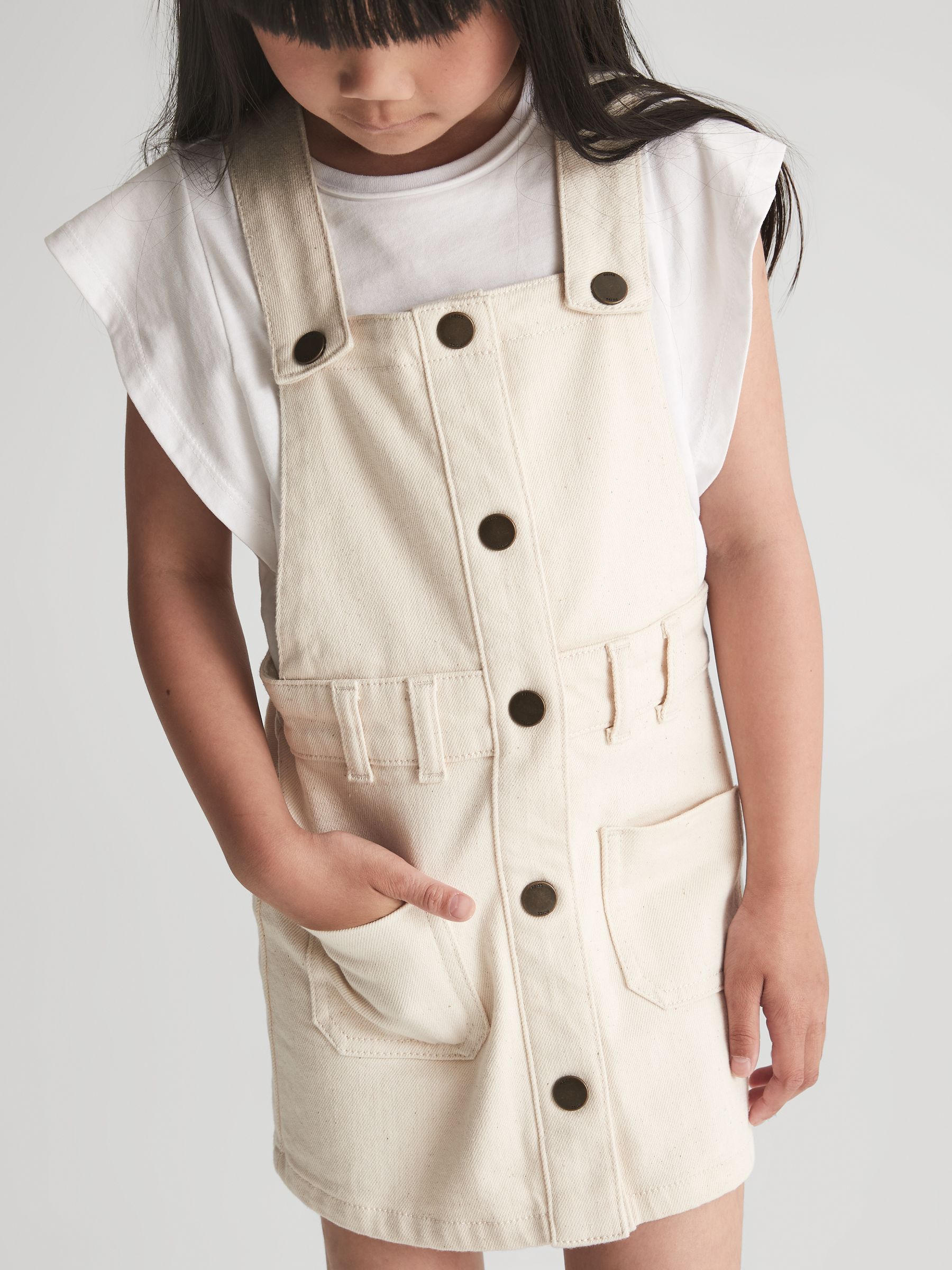 Denim Dungaree Dress in Ecru - Image 3 of 6