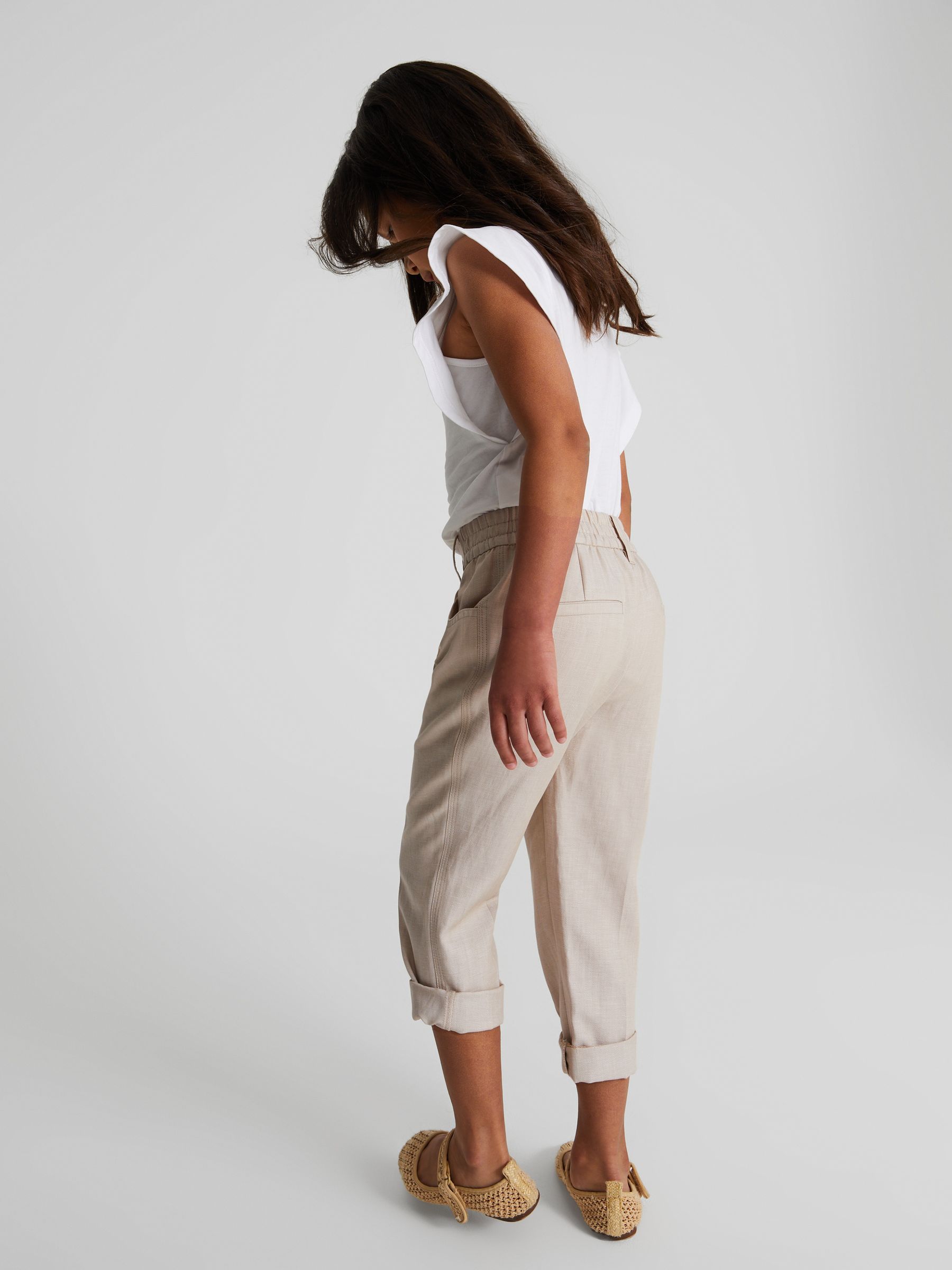 Linen Blend Pull On Trousers in Oatmeal - Image 1 of 5