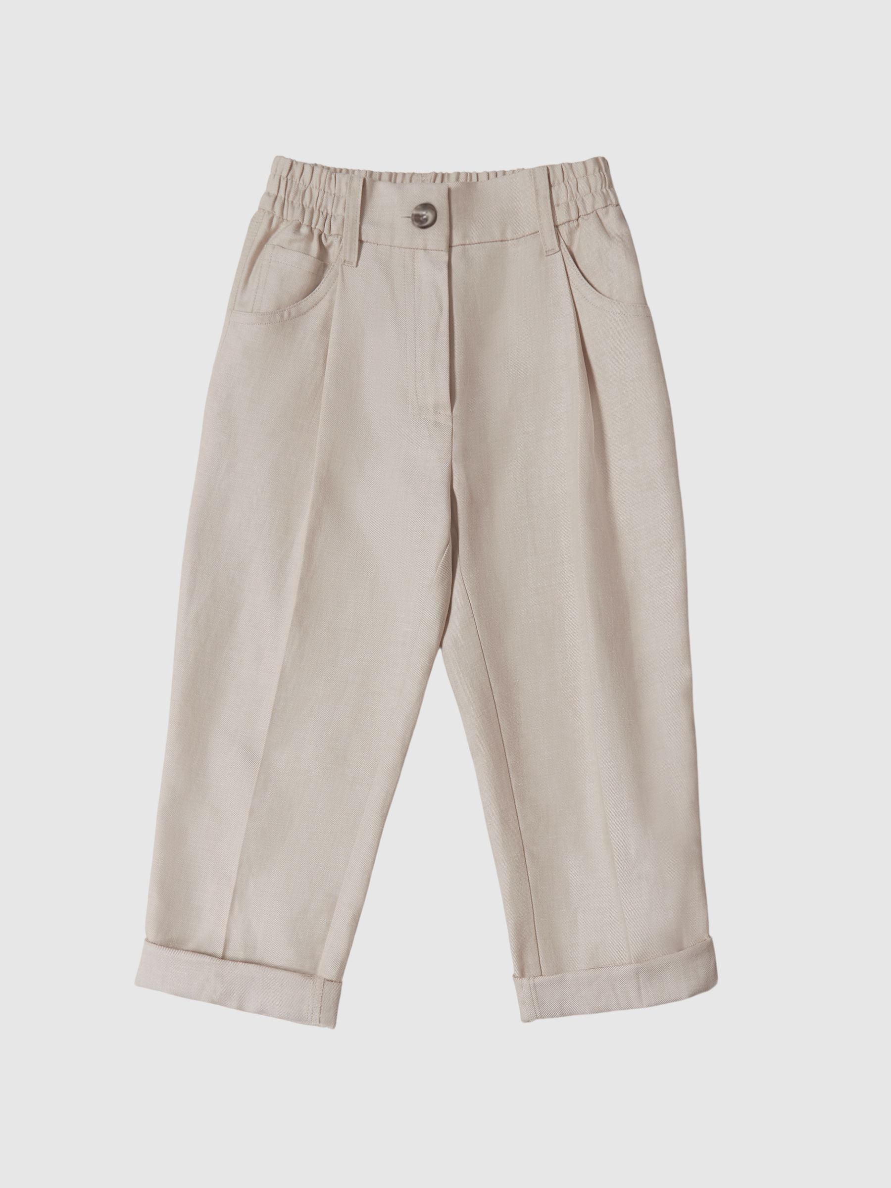 Linen Blend Pull On Trousers in Oatmeal - Image 2 of 5