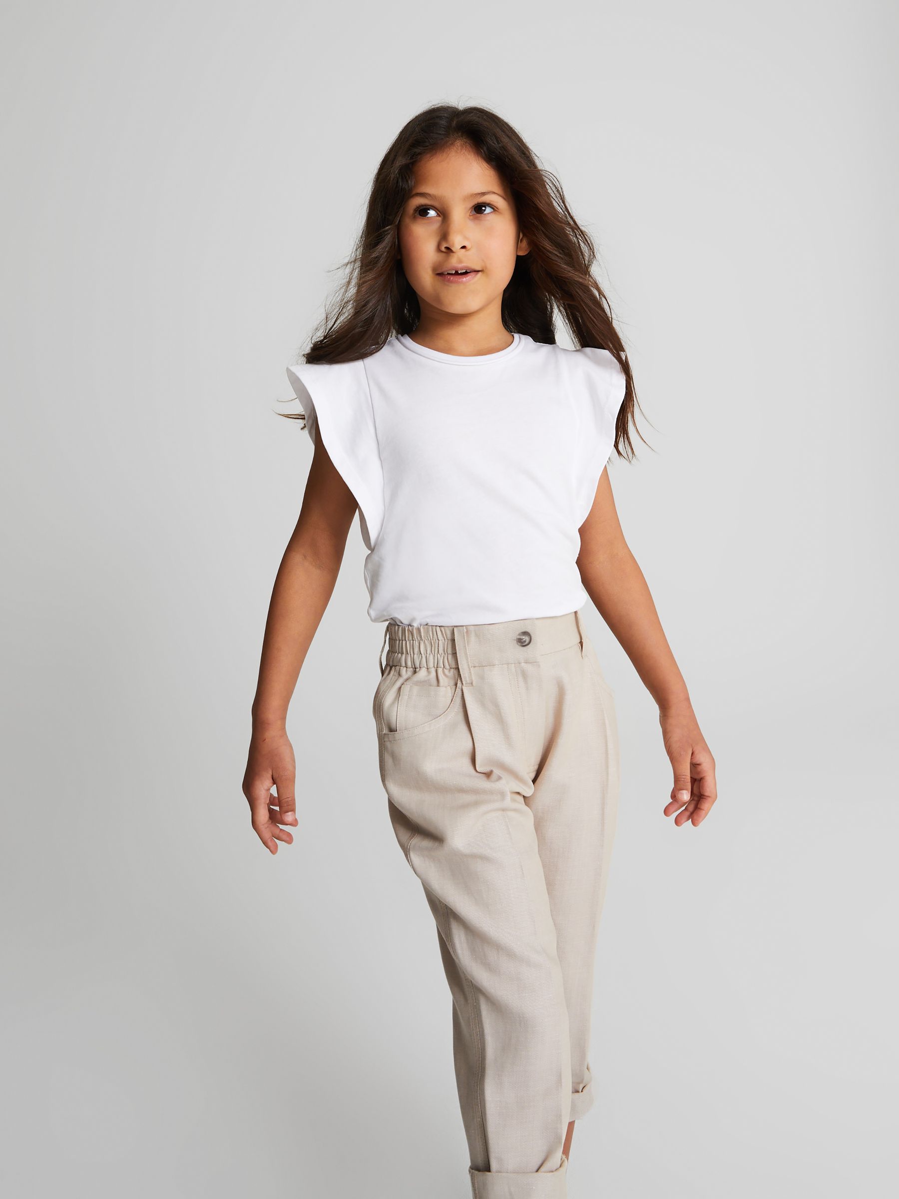 Linen Blend Pull On Trousers in Oatmeal - Image 4 of 5