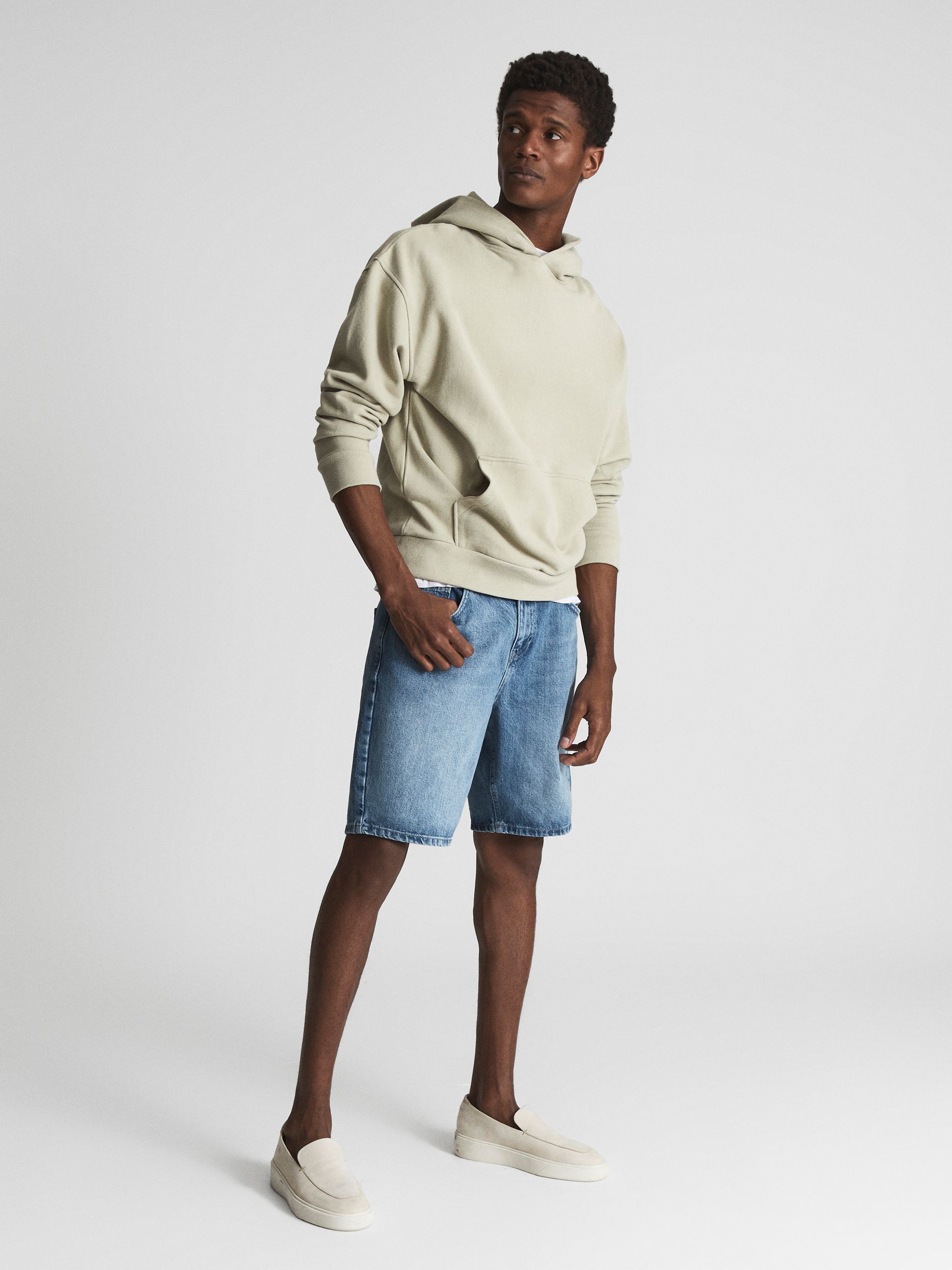 Frayed Edge Denim Shorts in Mid Blue - Image 1 of 5