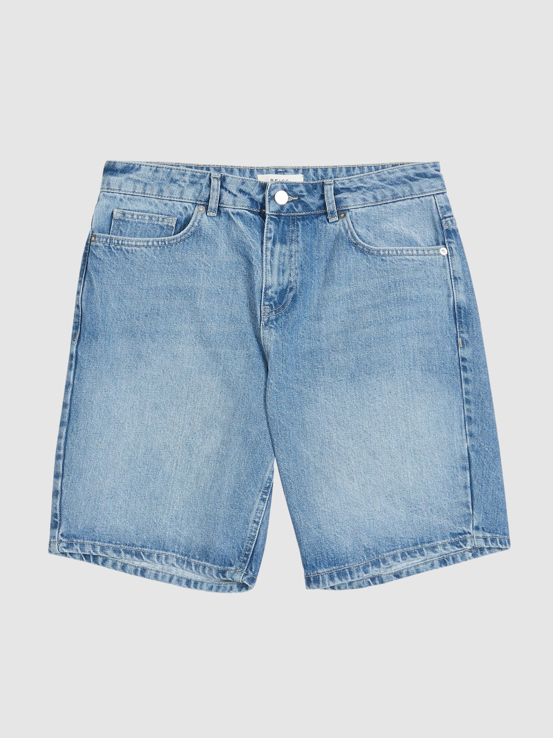 Frayed Edge Denim Shorts in Mid Blue - Image 2 of 5