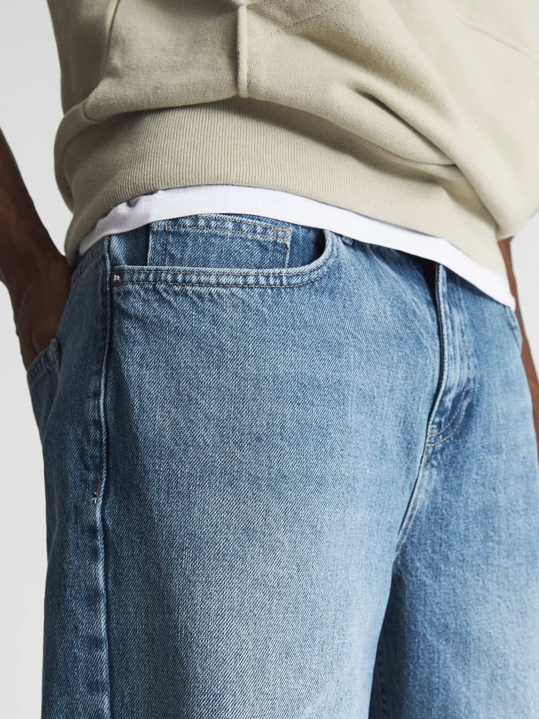 Frayed Edge Denim Shorts in Mid Blue - Image 4 of 5