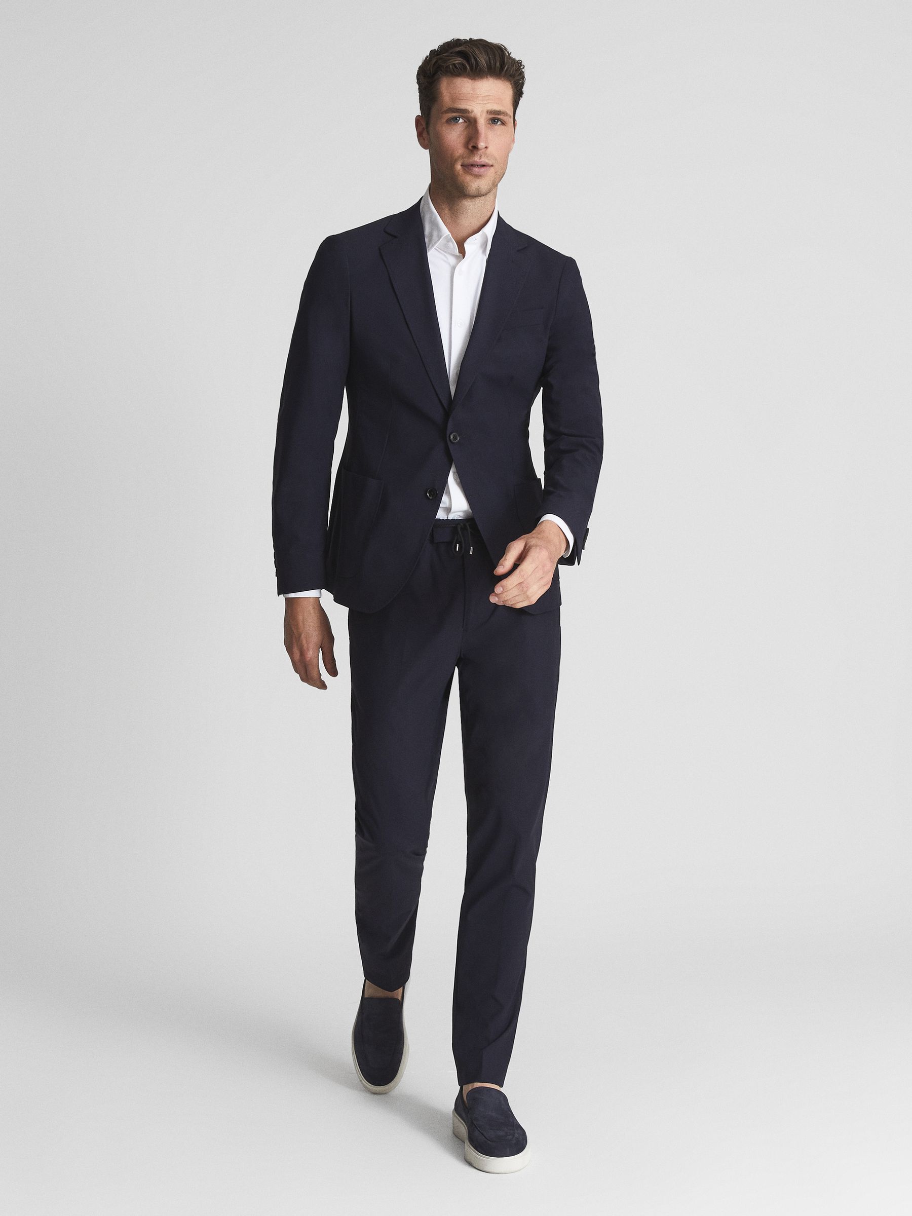 Voyage Navy Single Breasted Technical Slim Fit Blazer - Image 1 of 7