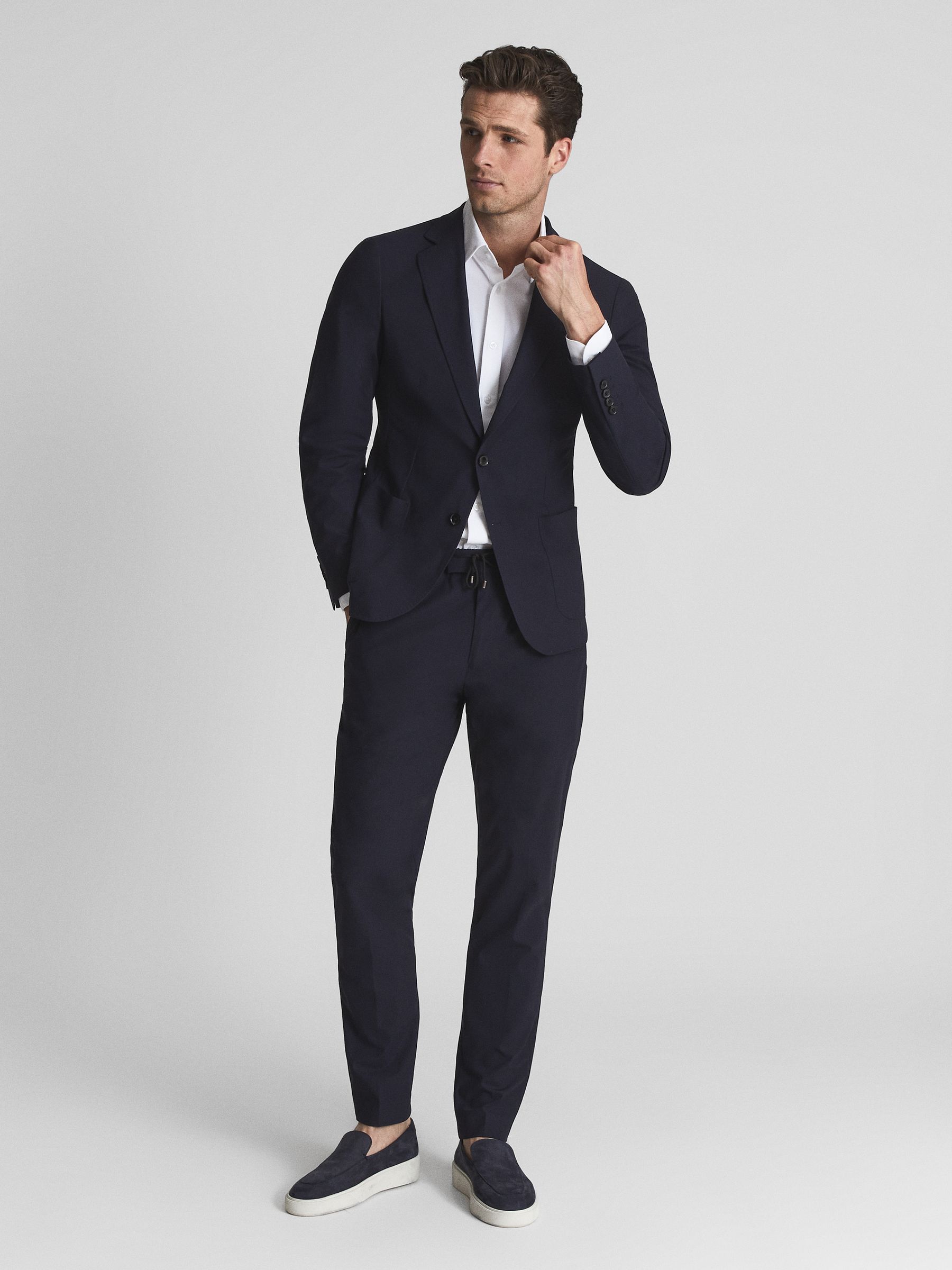 Voyage Navy Single Breasted Technical Slim Fit Blazer - Image 3 of 7