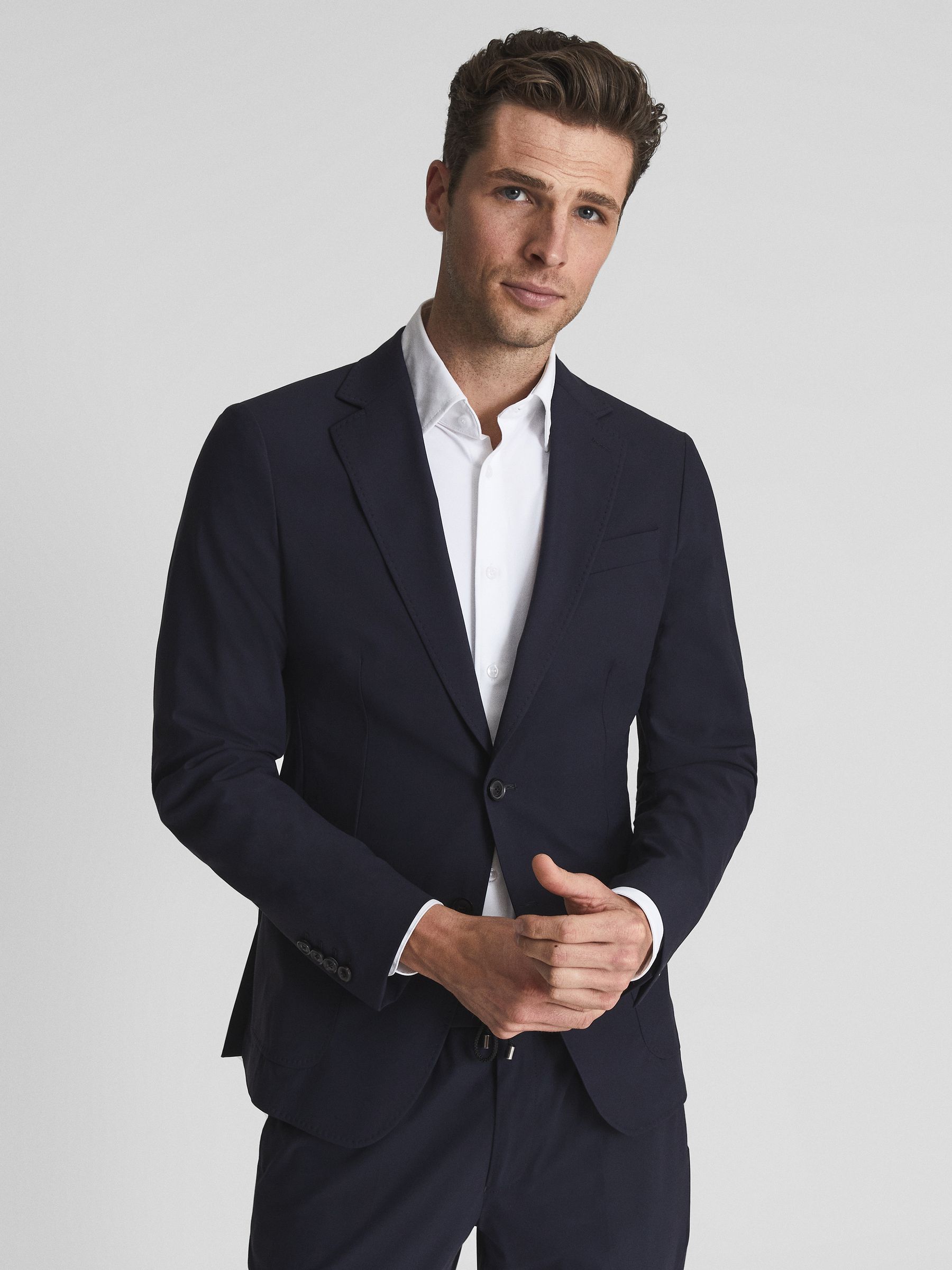 Voyage Navy Single Breasted Technical Slim Fit Blazer - Image 4 of 7