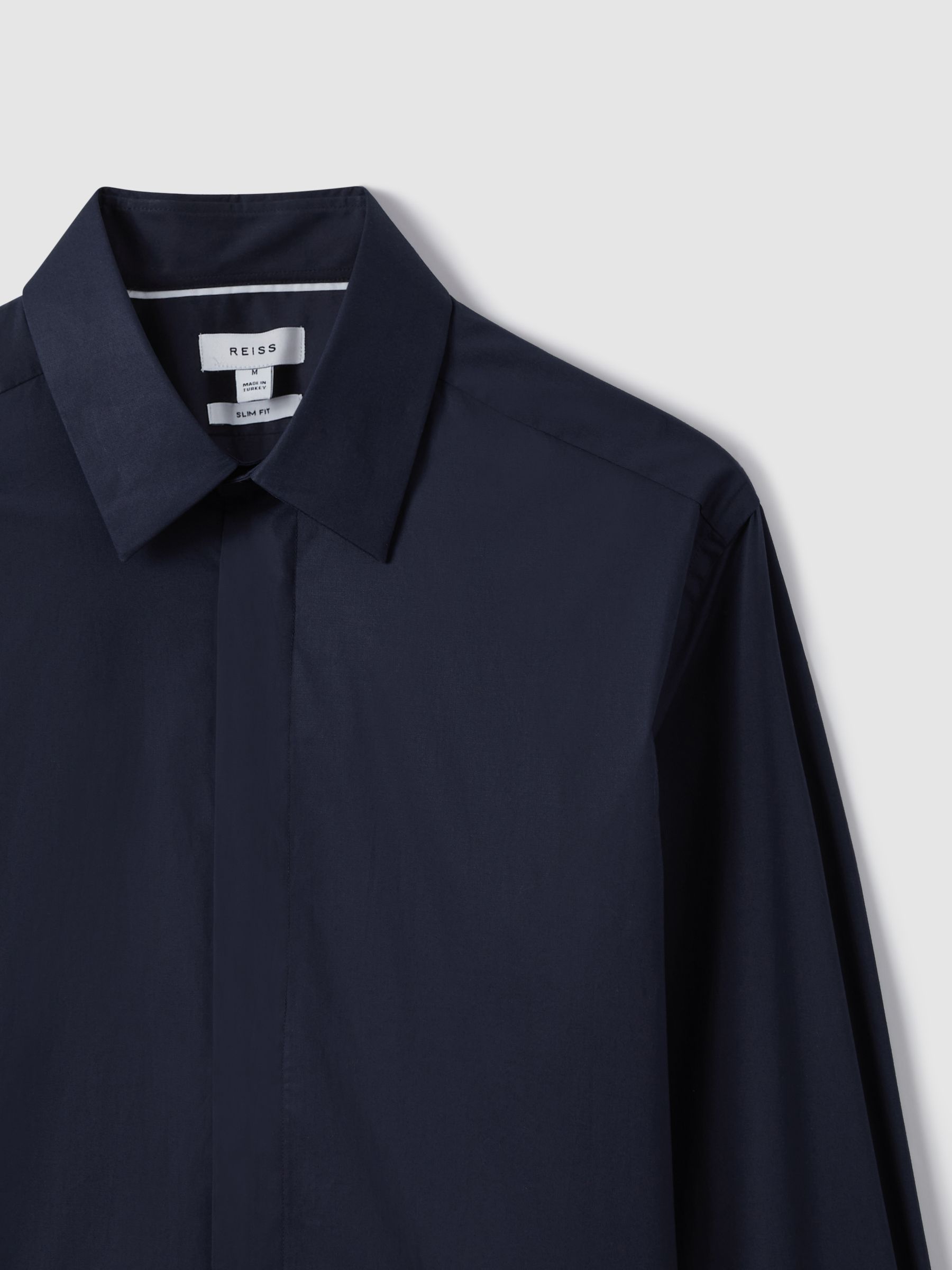 Slim Fit Cotton Blend Shirt in Navy - Image 5 of 7