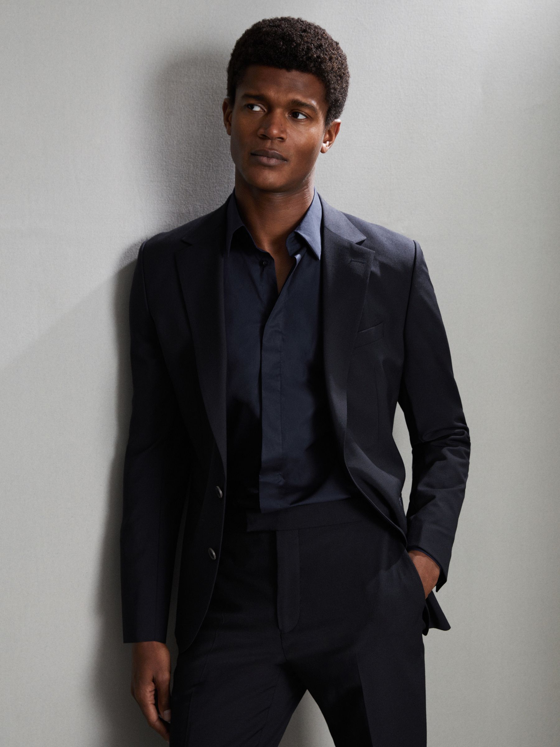 Slim Fit Cotton Blend Shirt in Navy - Image 7 of 7