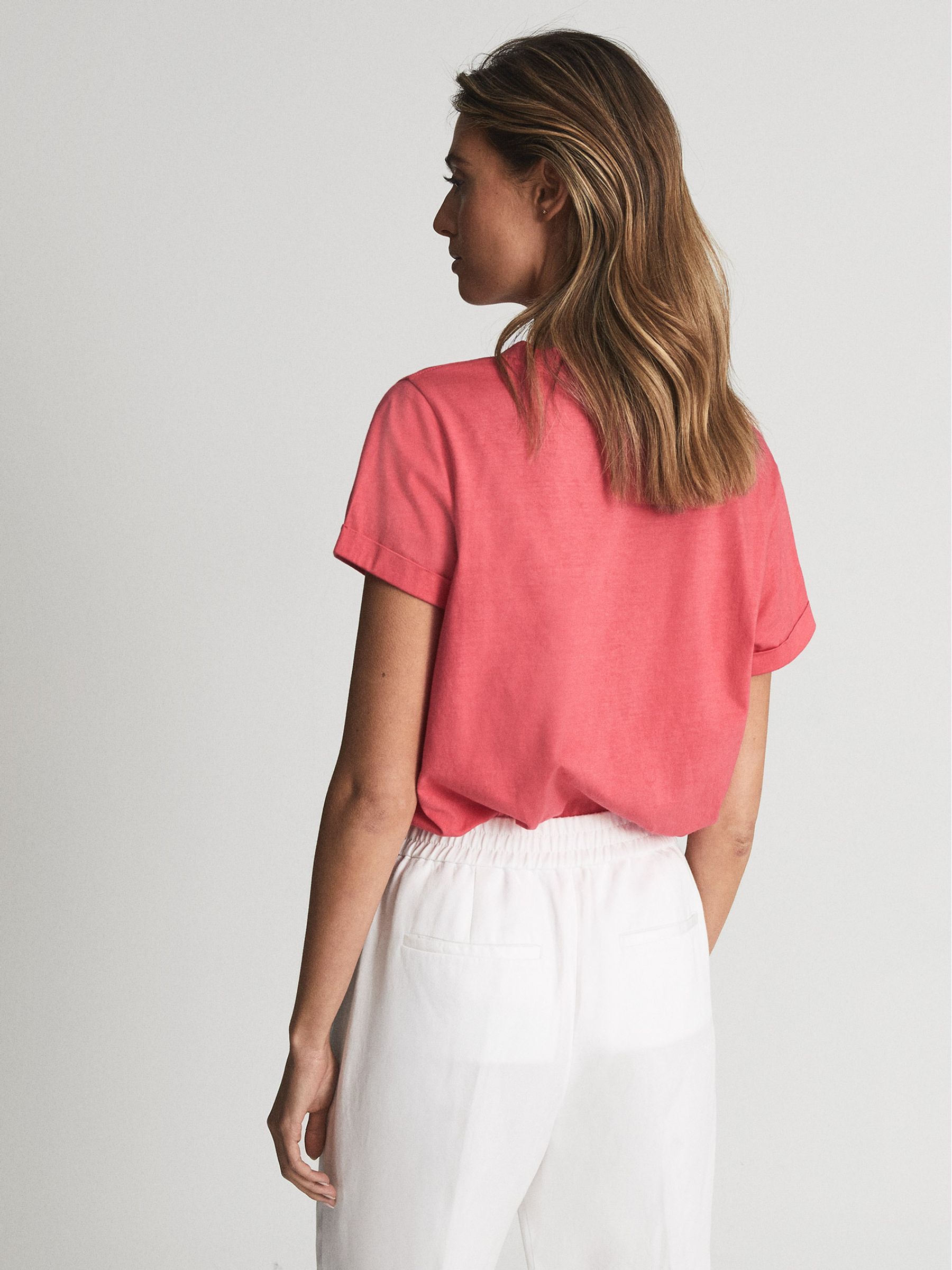 Cotton-Jersey V-Neck T-Shirt in Coral - Image 3 of 5