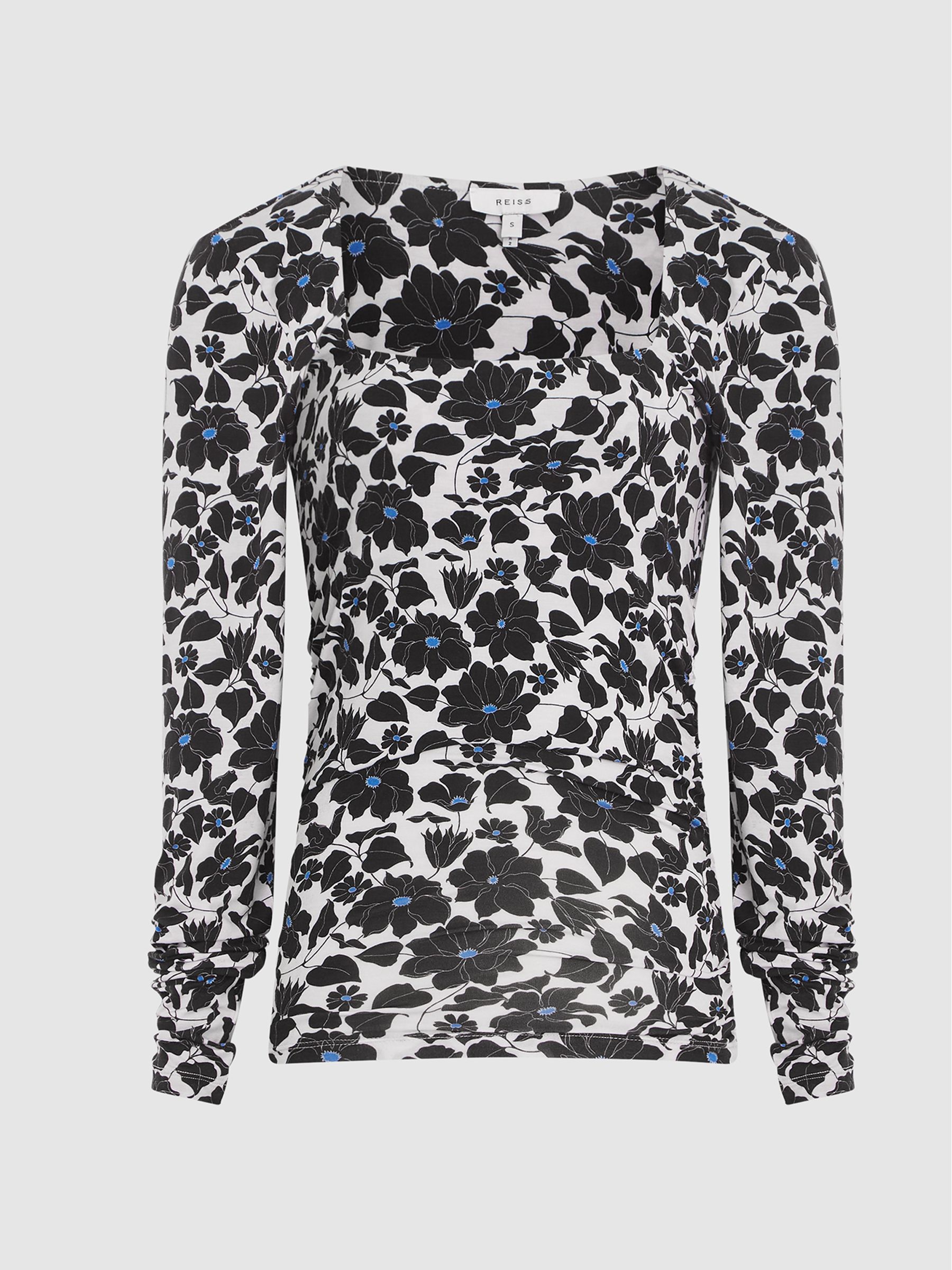 Printed Ruched Jersey Top in Navy Print - Image 2 of 5
