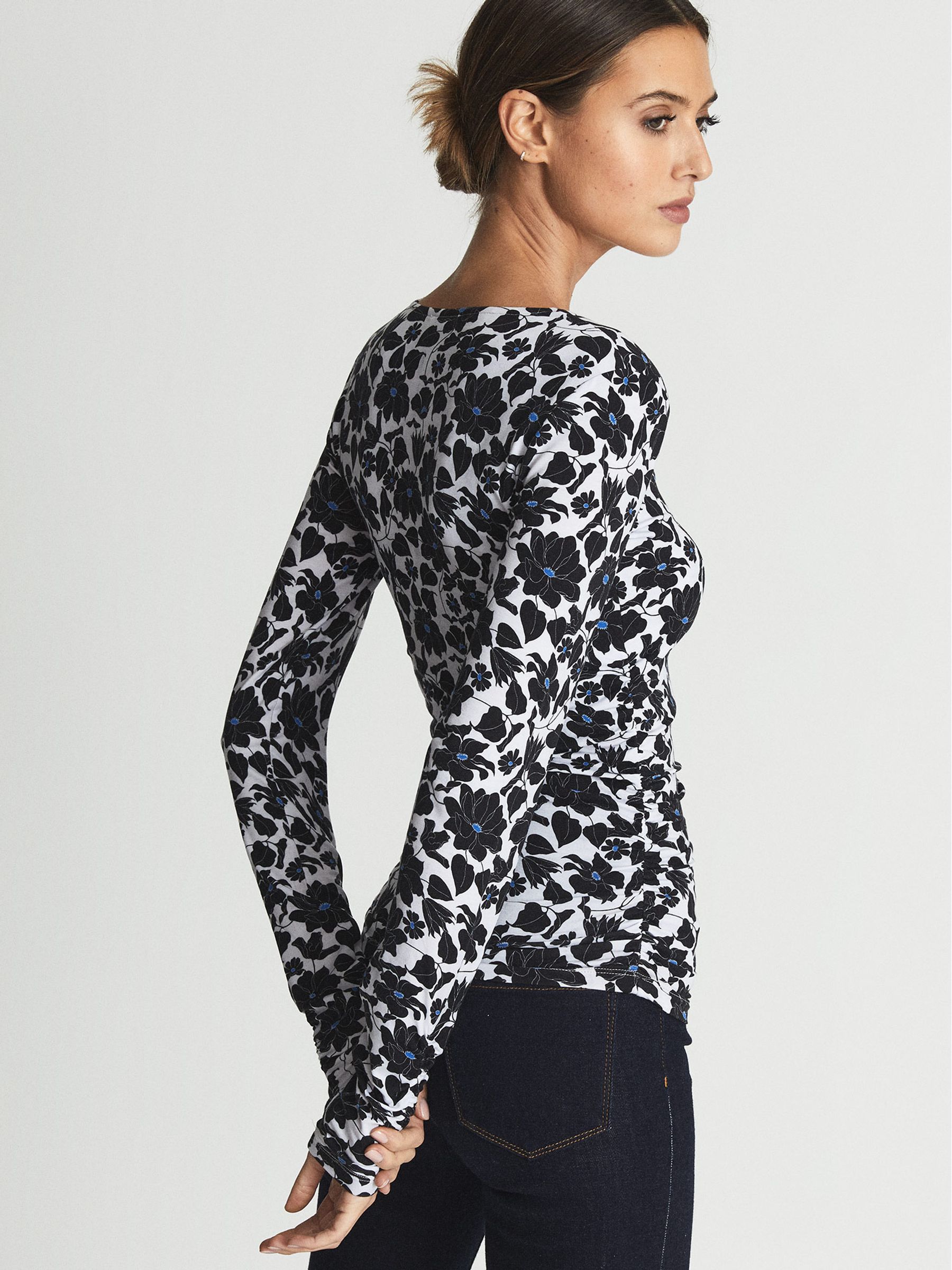 Printed Ruched Jersey Top in Navy Print - Image 5 of 5