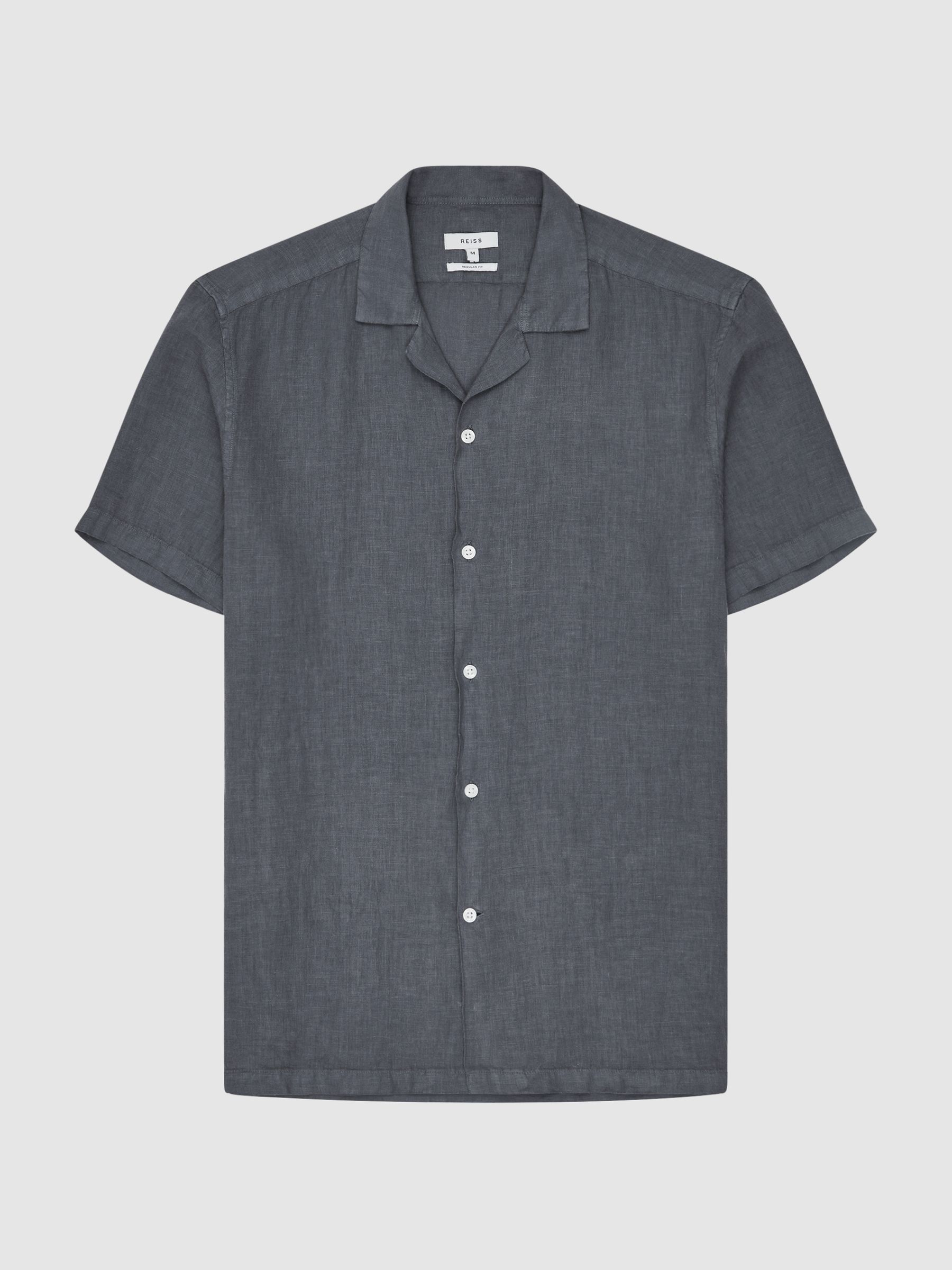 Linen Cuban Collar Shirt in Steel Blue - Image 2 of 5