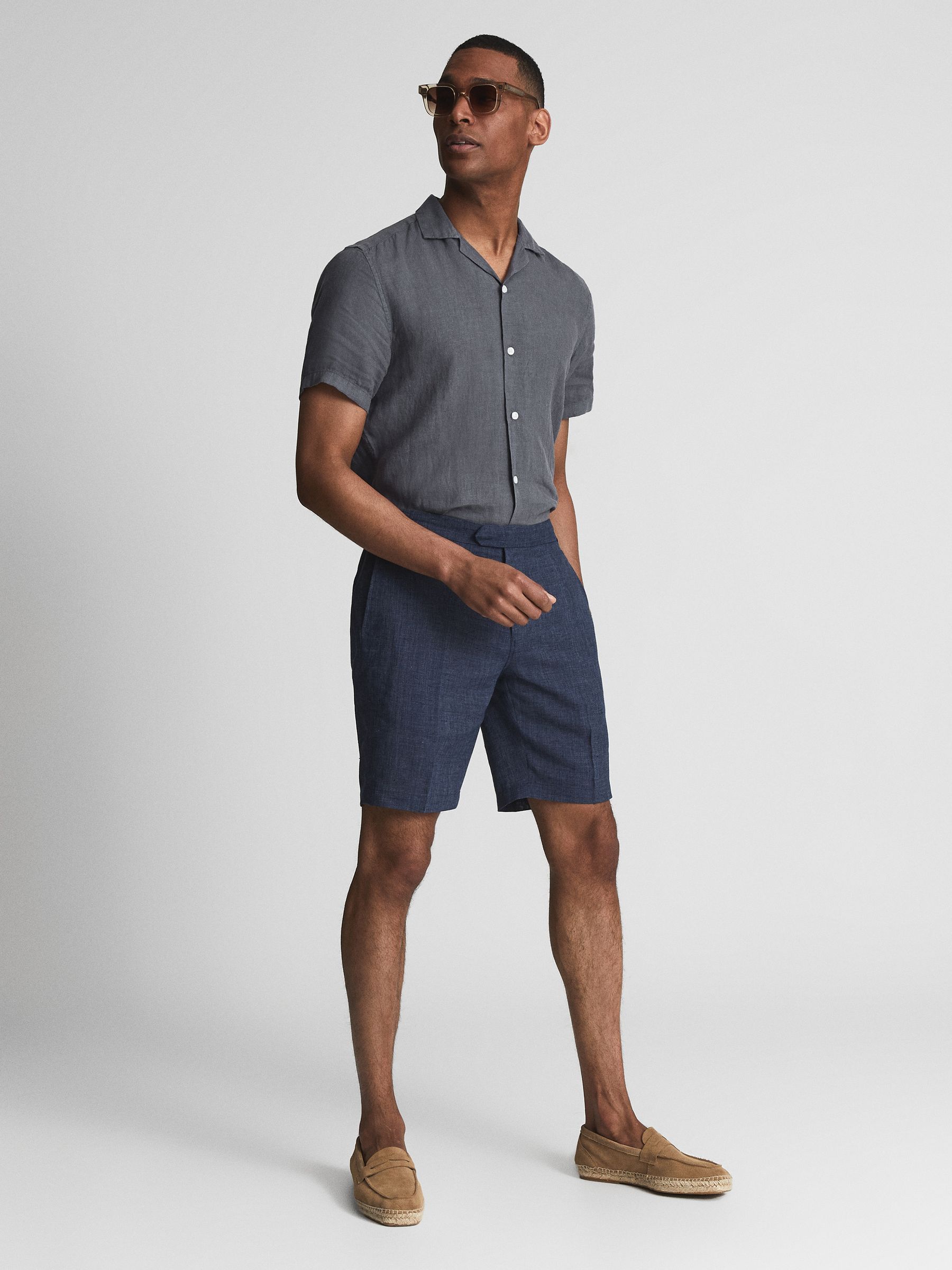 Linen Cuban Collar Shirt in Steel Blue - Image 3 of 5