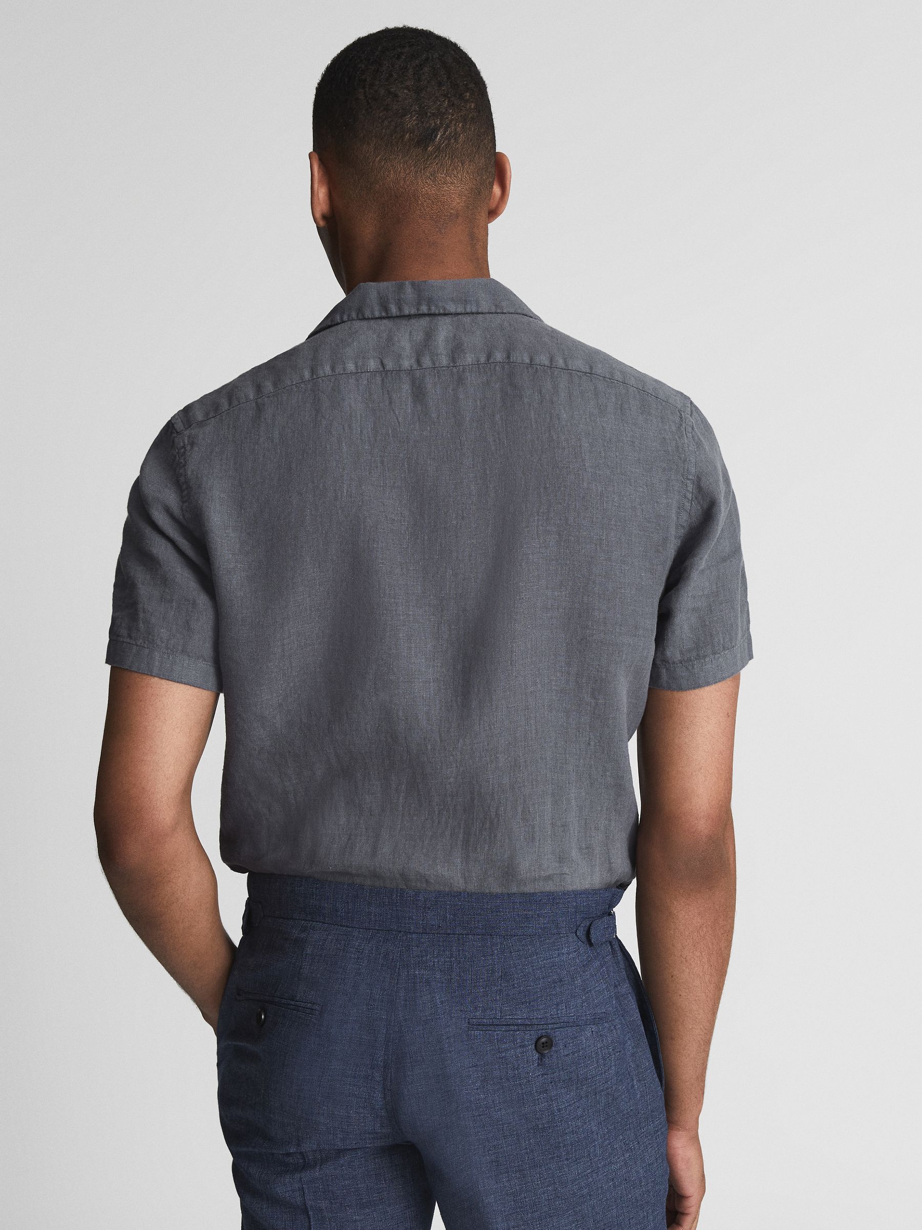 Linen Cuban Collar Shirt in Steel Blue - Image 5 of 5