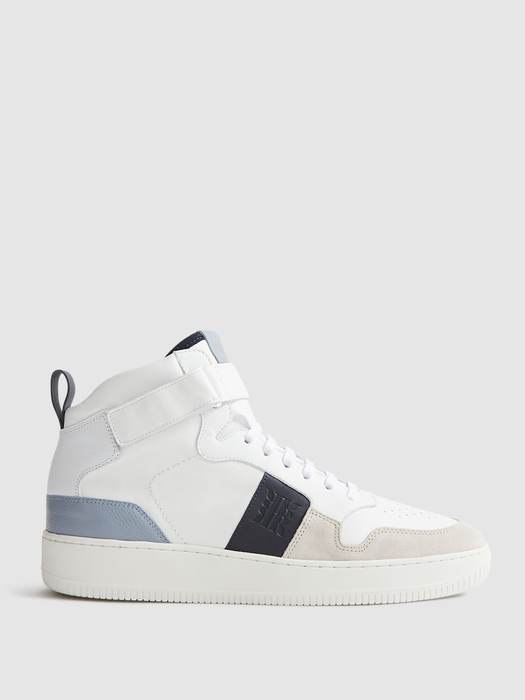High Top Leather Trainers in White/Blue Mix - Image 1 of 7