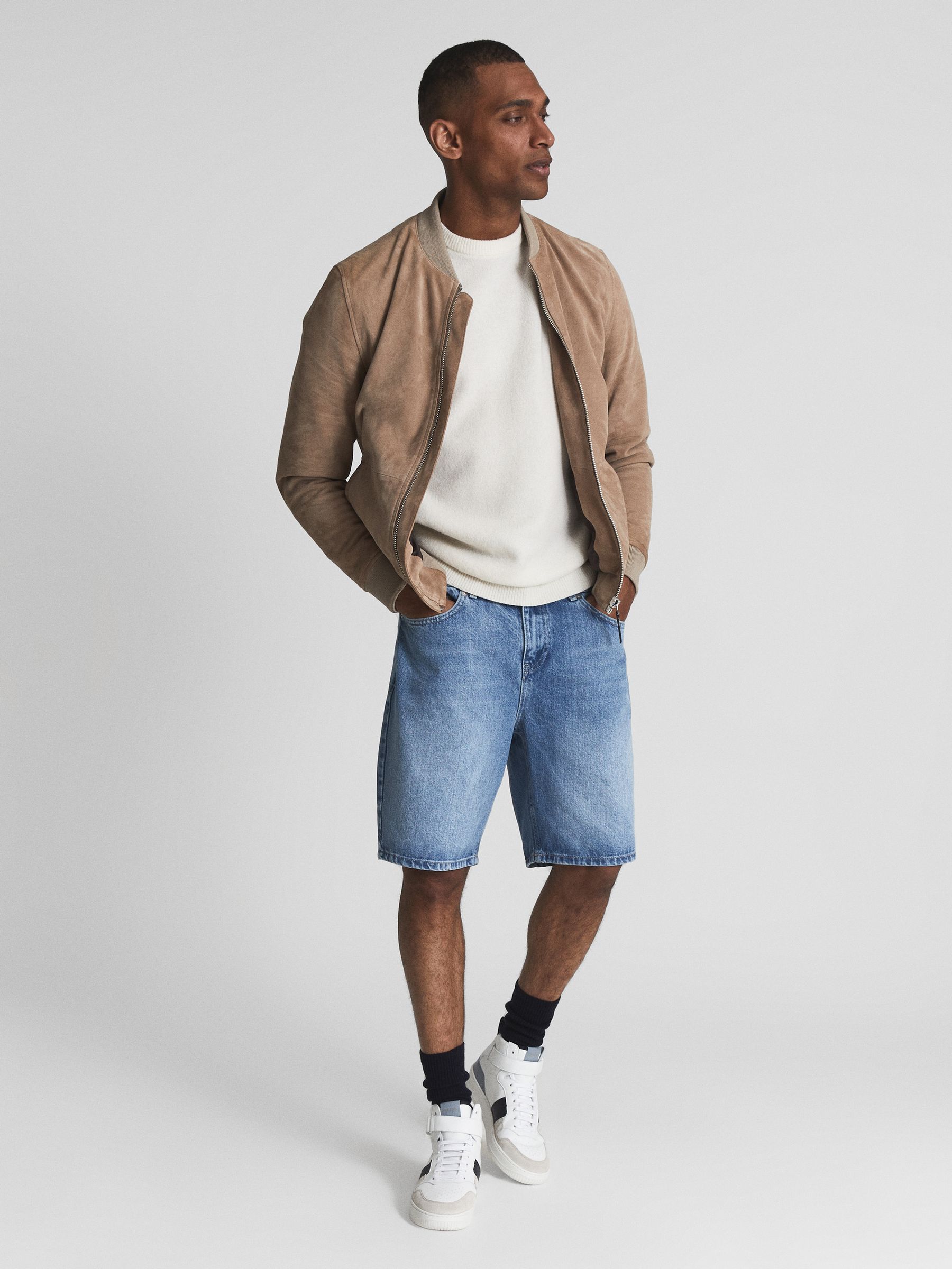 High Top Leather Trainers in White/Blue Mix - Image 3 of 7