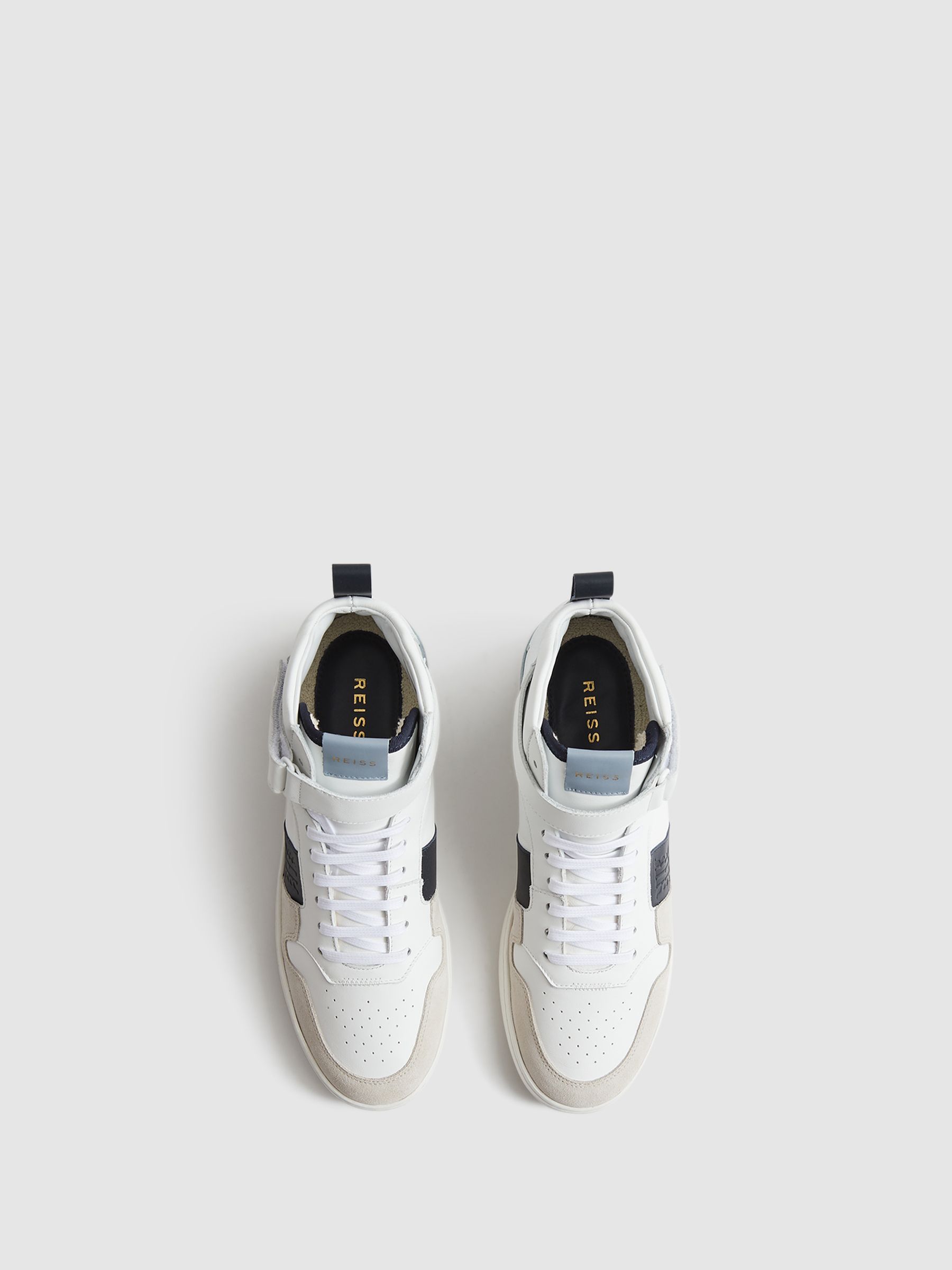 High Top Leather Trainers in White/Blue Mix - Image 4 of 7