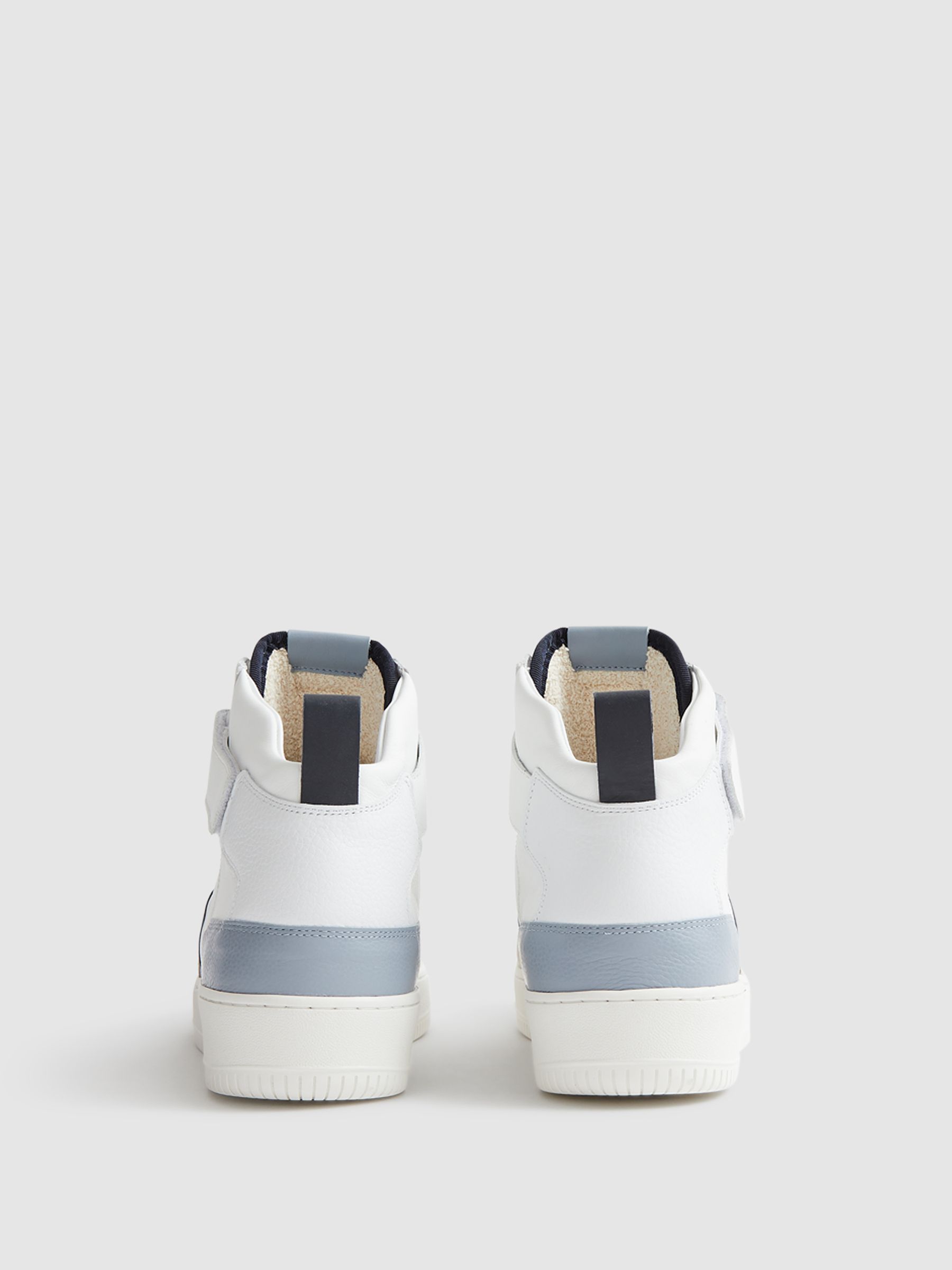 High Top Leather Trainers in White/Blue Mix - Image 6 of 7