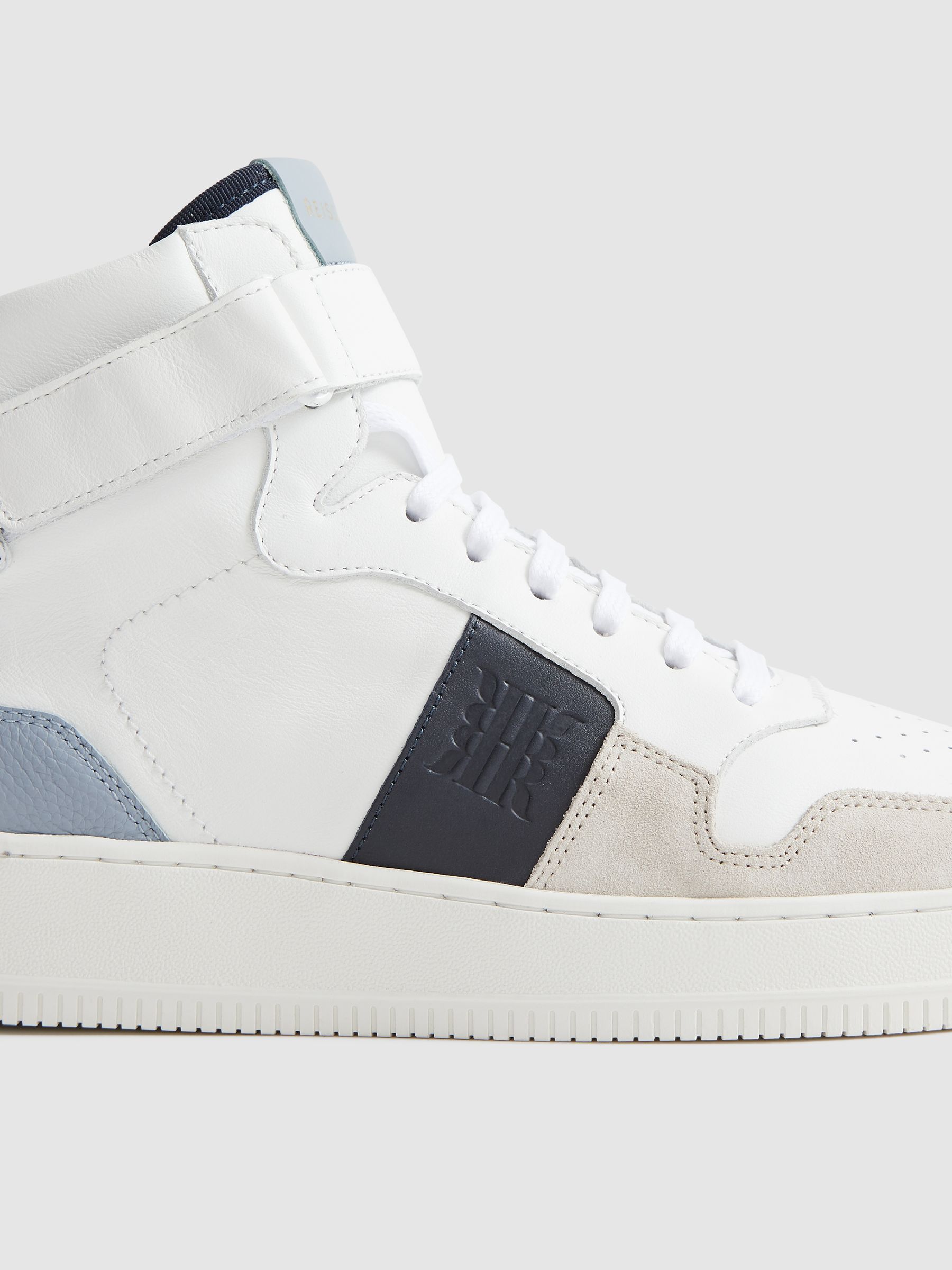 High Top Leather Trainers in White/Blue Mix - Image 7 of 7