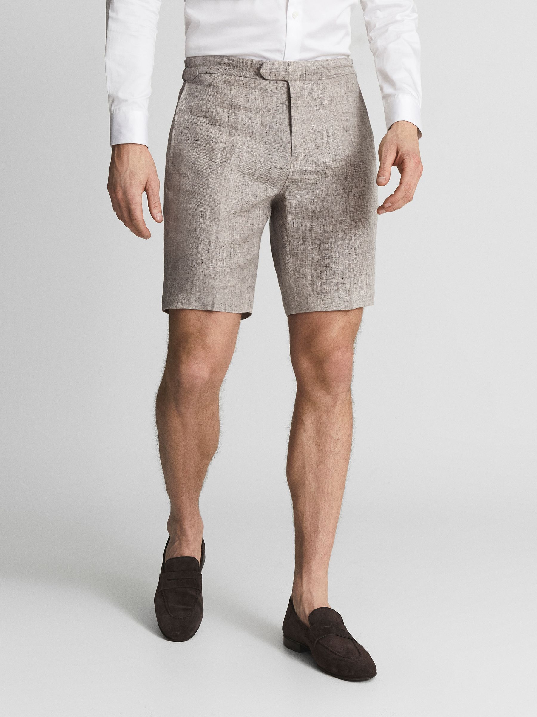 Tailored Linen Shorts in Oatmeal - Image 1 of 5