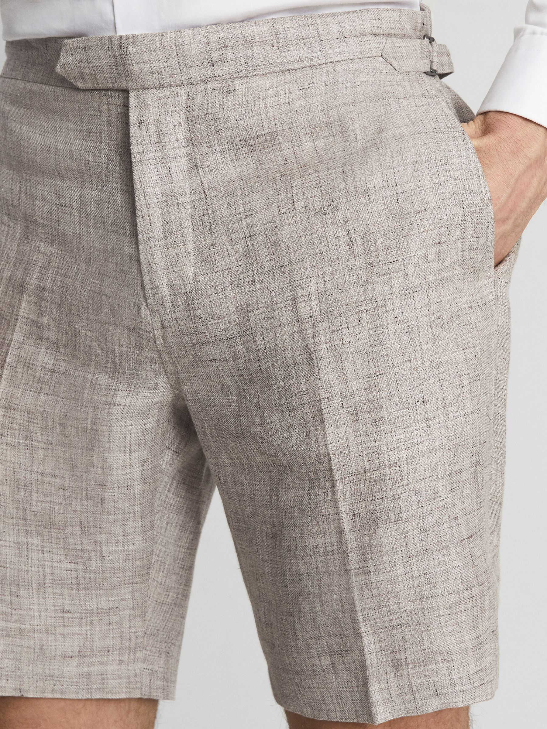 Tailored Linen Shorts in Oatmeal - Image 4 of 5