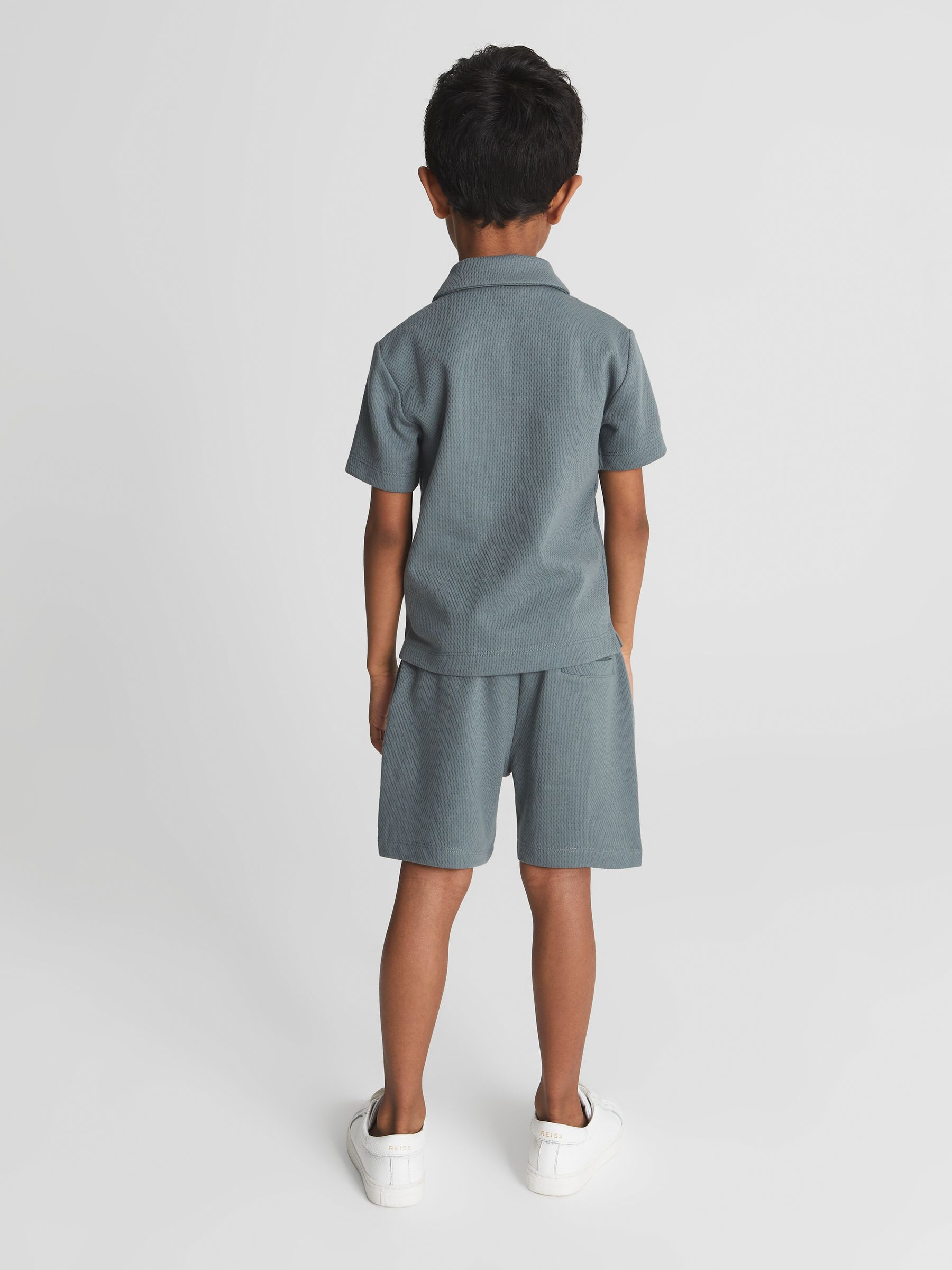 Half Zip Textured Polo T-Shirt in Sage - Image 4 of 6