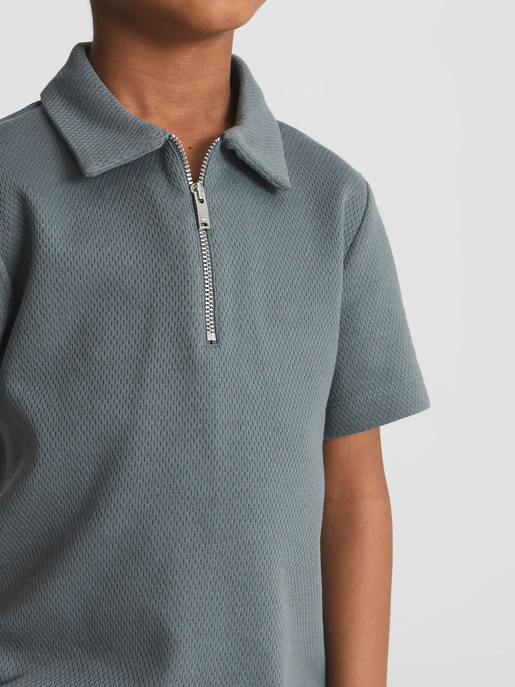 Half Zip Textured Polo T-Shirt in Sage - Image 5 of 6