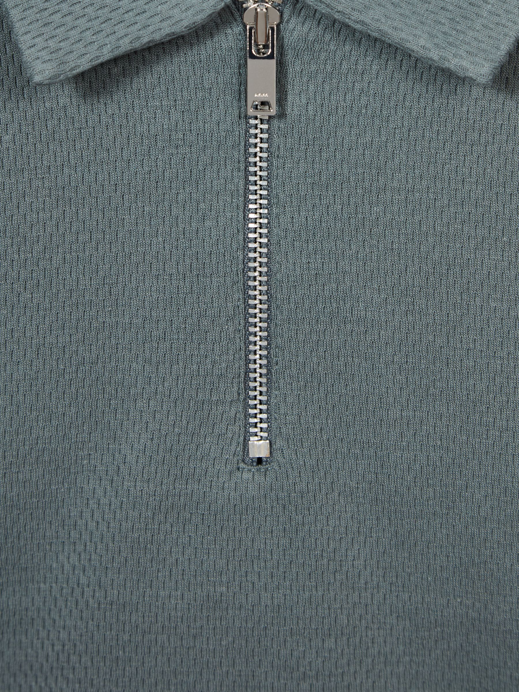 Half Zip Textured Polo T-Shirt in Sage - Image 6 of 6
