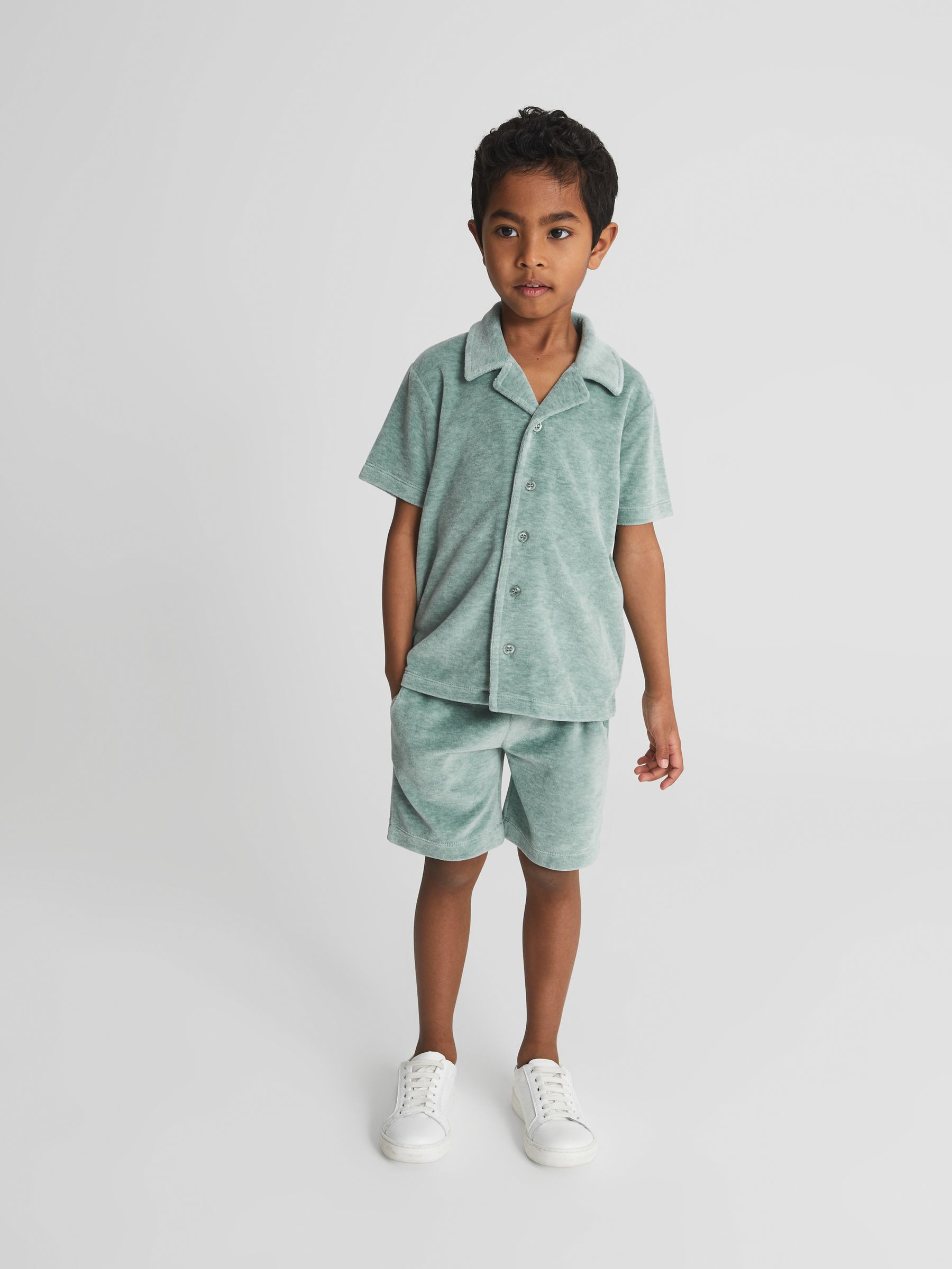 Towelling Shirt in Sage - Image 1 of 5