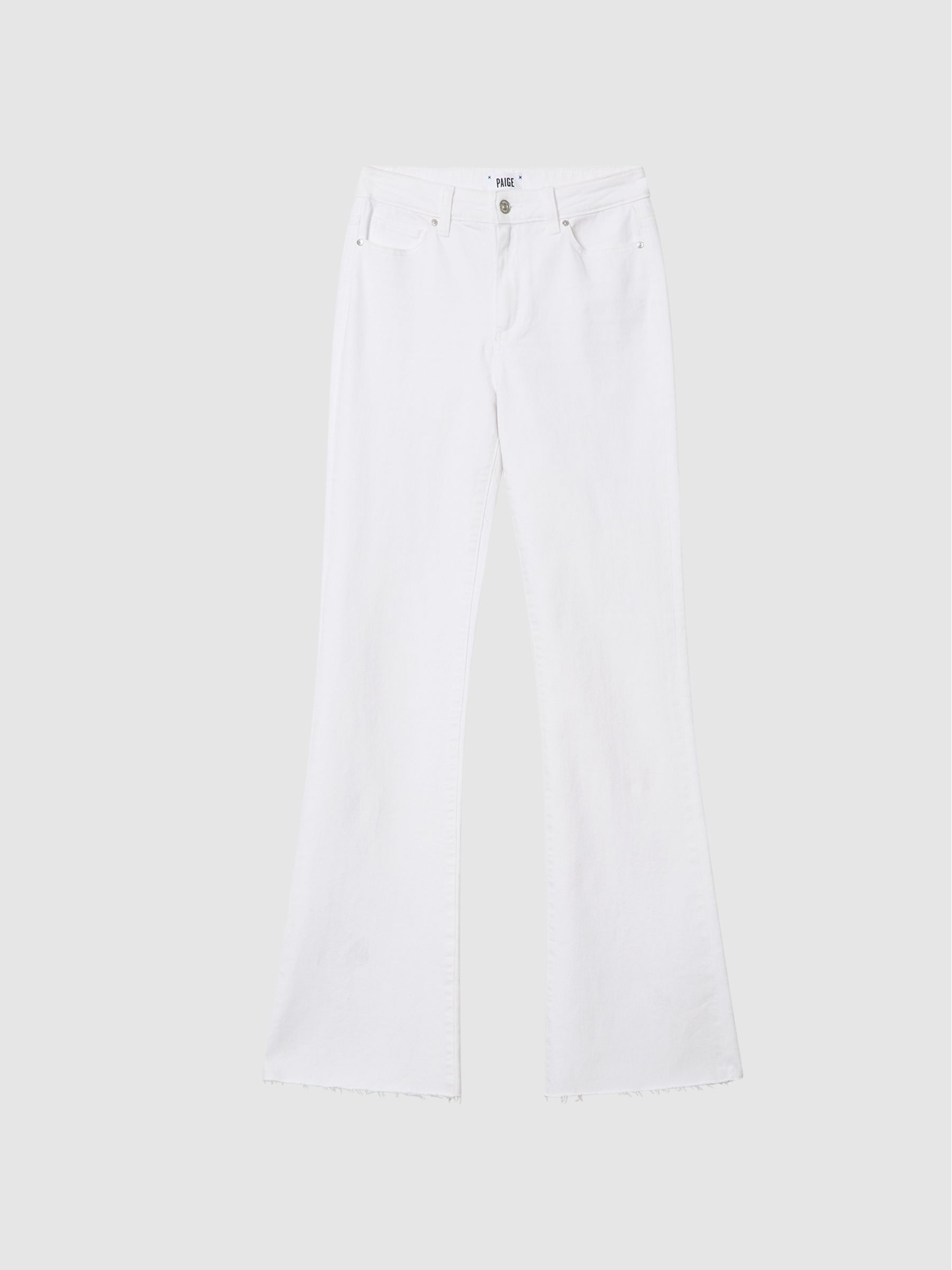 Paige High Rise Raw Hem Flared Jeans in White - Image 2 of 8